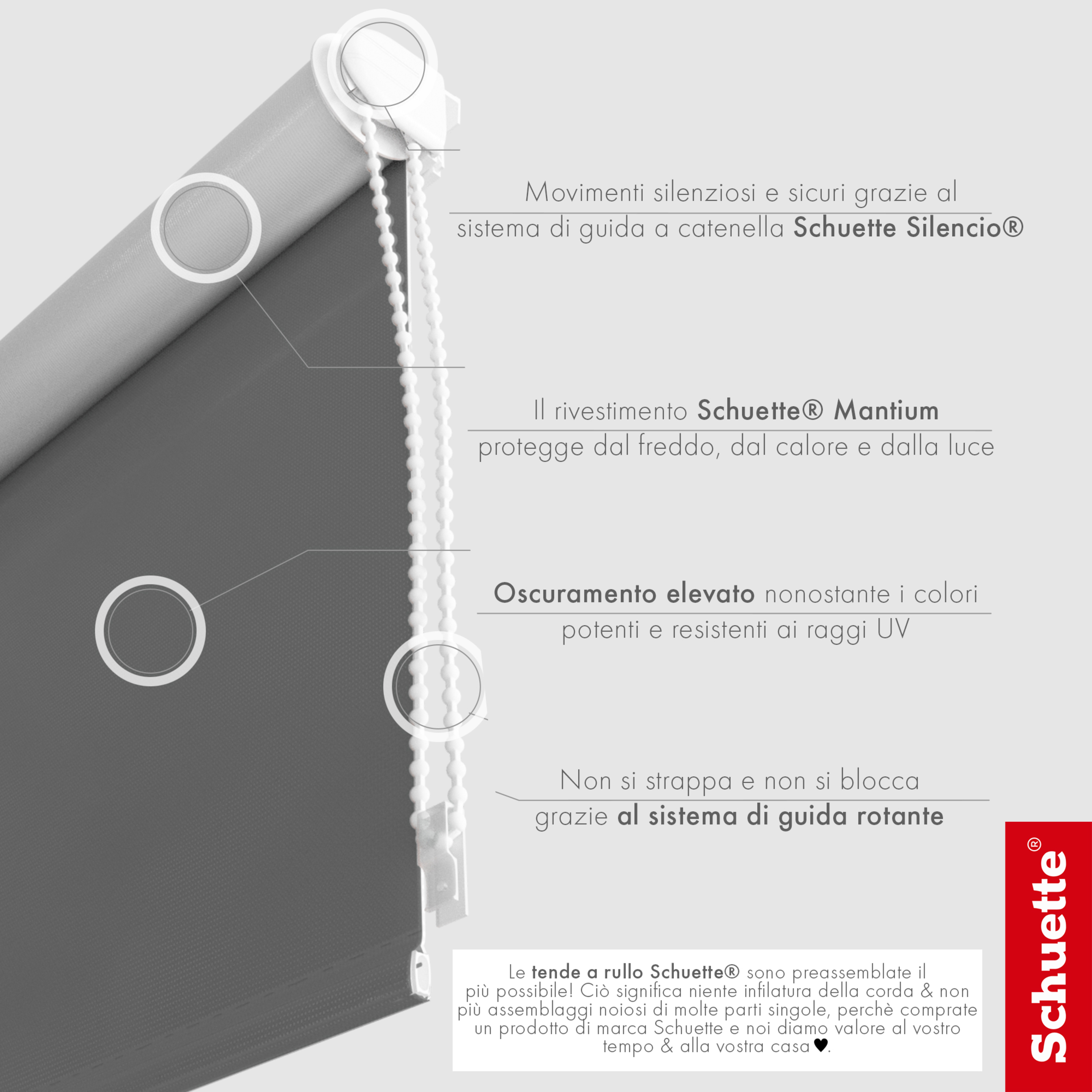 Schuette® Verdunkelungsrollo ohne Bohren & mit Bohren 2in1 nach Maß ● Kollektion Thermo Blackout: Shadow Grey (Grau) ● Profilfarbe: Weiß