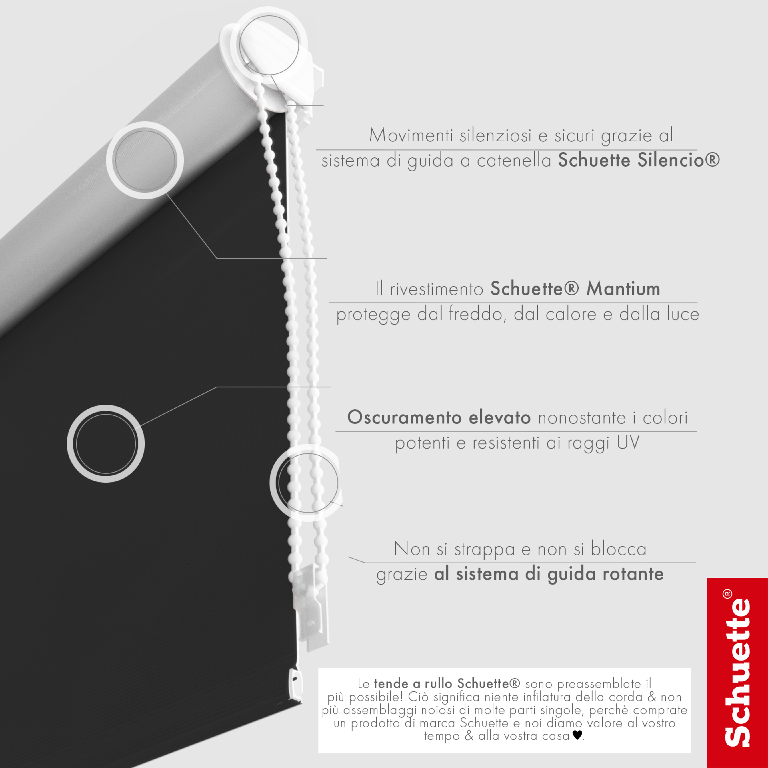 Schuette® Verdunkelungsrollo ohne Bohren & mit Bohren 2in1 nach Maß ● Kollektion Thermo Blackout: Onyx Stone (Schwarz) ● Profilfarbe: Weiß