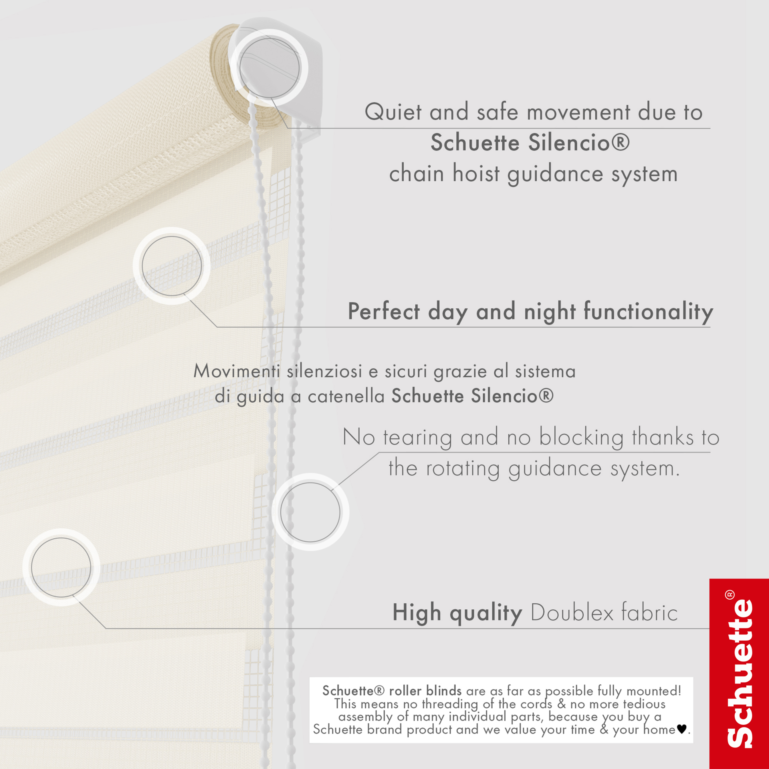 Schuette® Tag und Nacht Rollo ohne Bohren & mit Bohren 2in1 nach Maß • Doppelrollo Kollektion: Cream Cake (Beige) • Profilfarbe: Schwarz