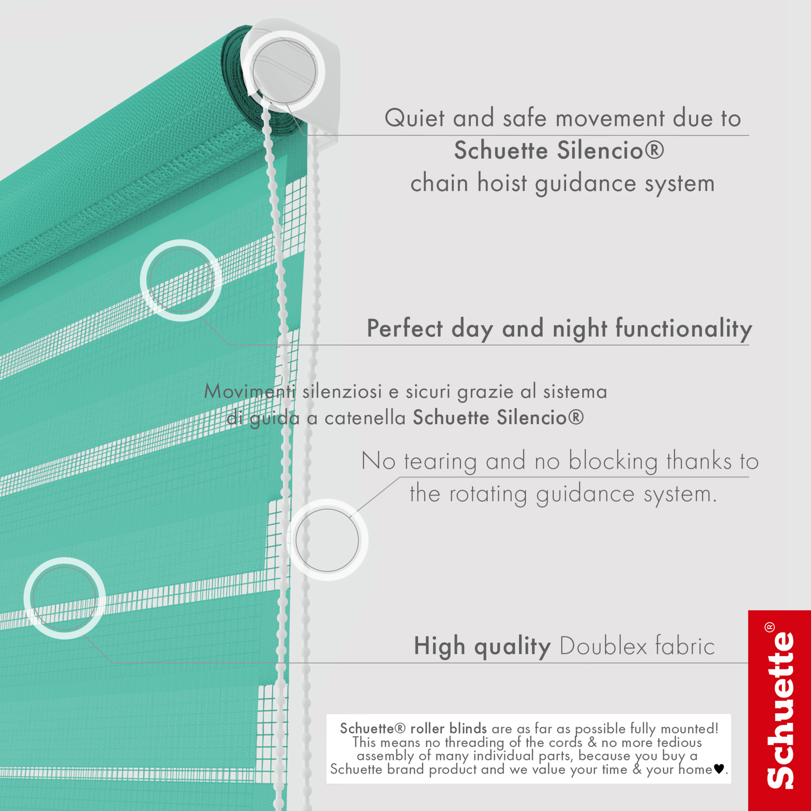 Schuette® Tag und Nacht Rollo ohne Bohren & mit Bohren 2in1 nach Maß • Doppelrollo Kollektion: Sea Eye (Türkis) • Profilfarbe: Weiß