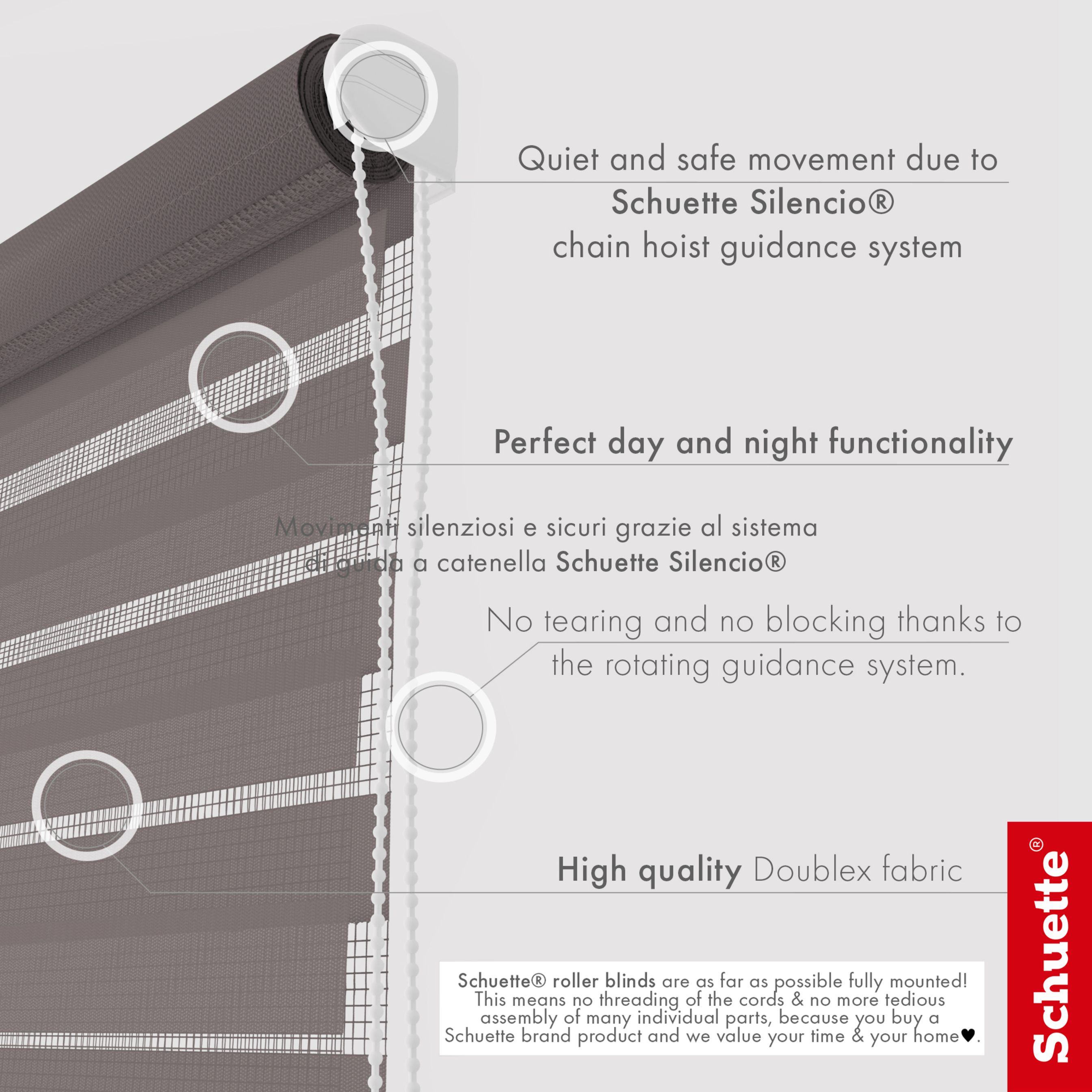 Schuette® Tag und Nacht Rollo ohne Bohren & mit Bohren 2in1 nach Maß • Doppelrollo Kollektion: Grey Lead (Grau) • Profilfarbe: Weiß