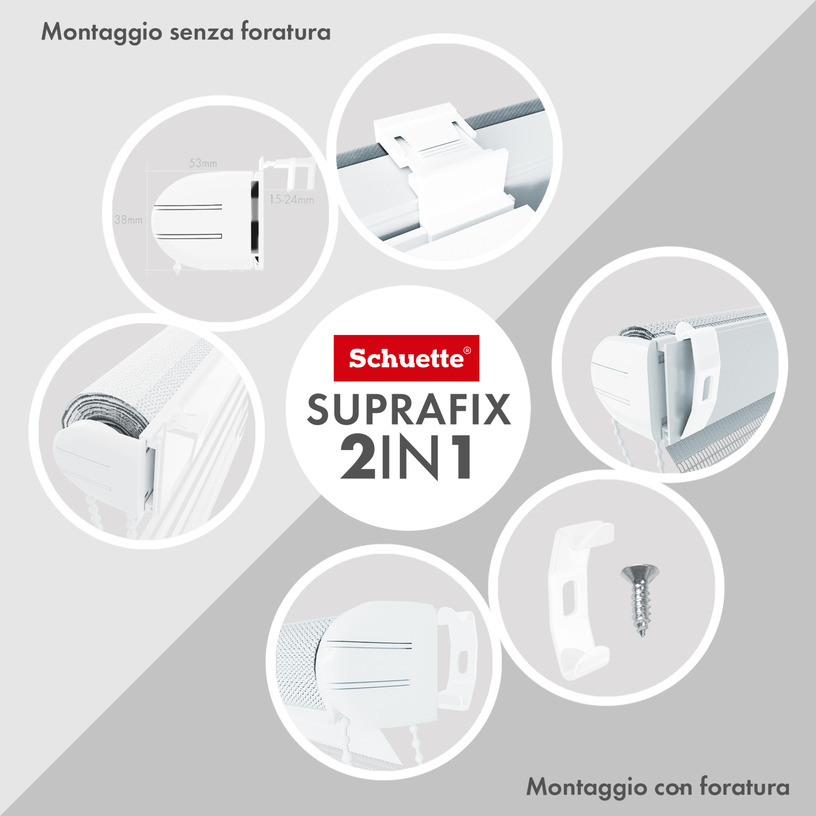 Schuette® Suprafix Klemmhalter & Clip-Schraubhalter (je 2 Stück) für Tag&Nacht / Thermo Blackout Rollo