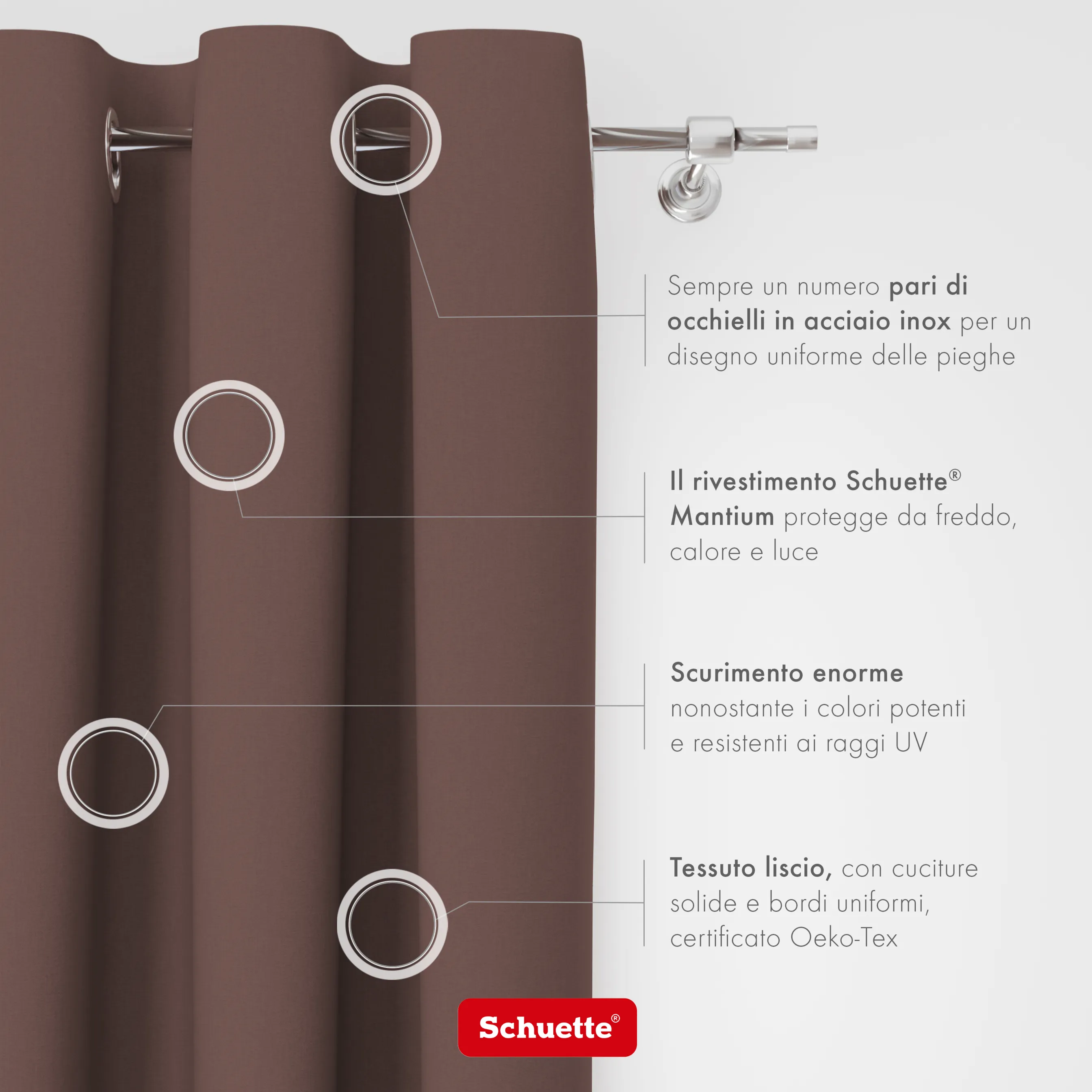 Schuette® Verdunkelungs-Vorhang Gardine mit Ösen nach Maß ● Century Black Kollektion: Deep Walnut (Braun) ● 1 Stück ● Knitterfrei Pflegeleicht Thermo Blickdicht & stark Abdunkelnd