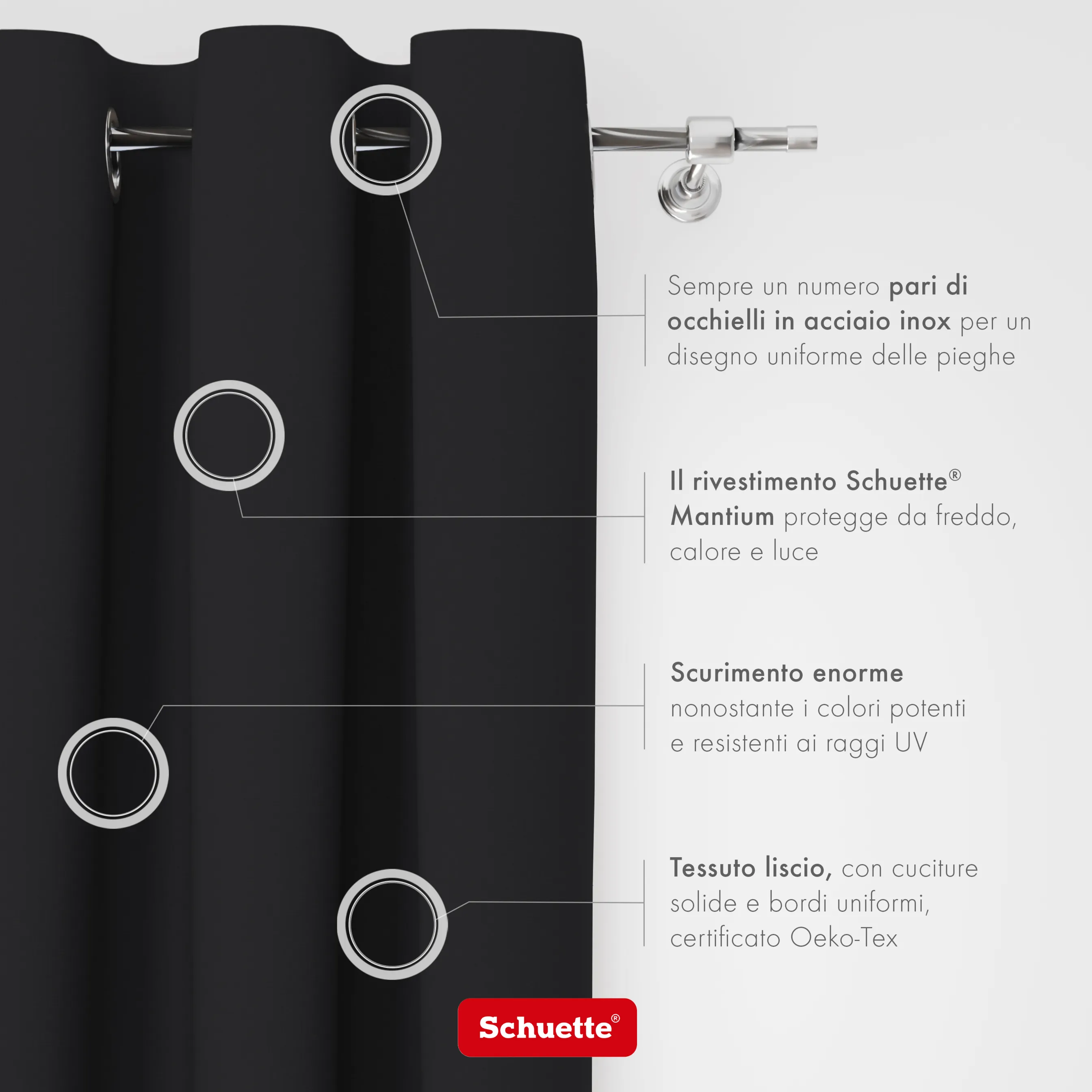 Schuette® Verdunkelungs-Vorhang Gardine mit Ösen nach Maß ● Century Black Kollektion: Raven Feather (Schwarz) ● 1 Stück ● Knitterfrei Pflegeleicht Thermo Blickdicht & stark Abdunkelnd