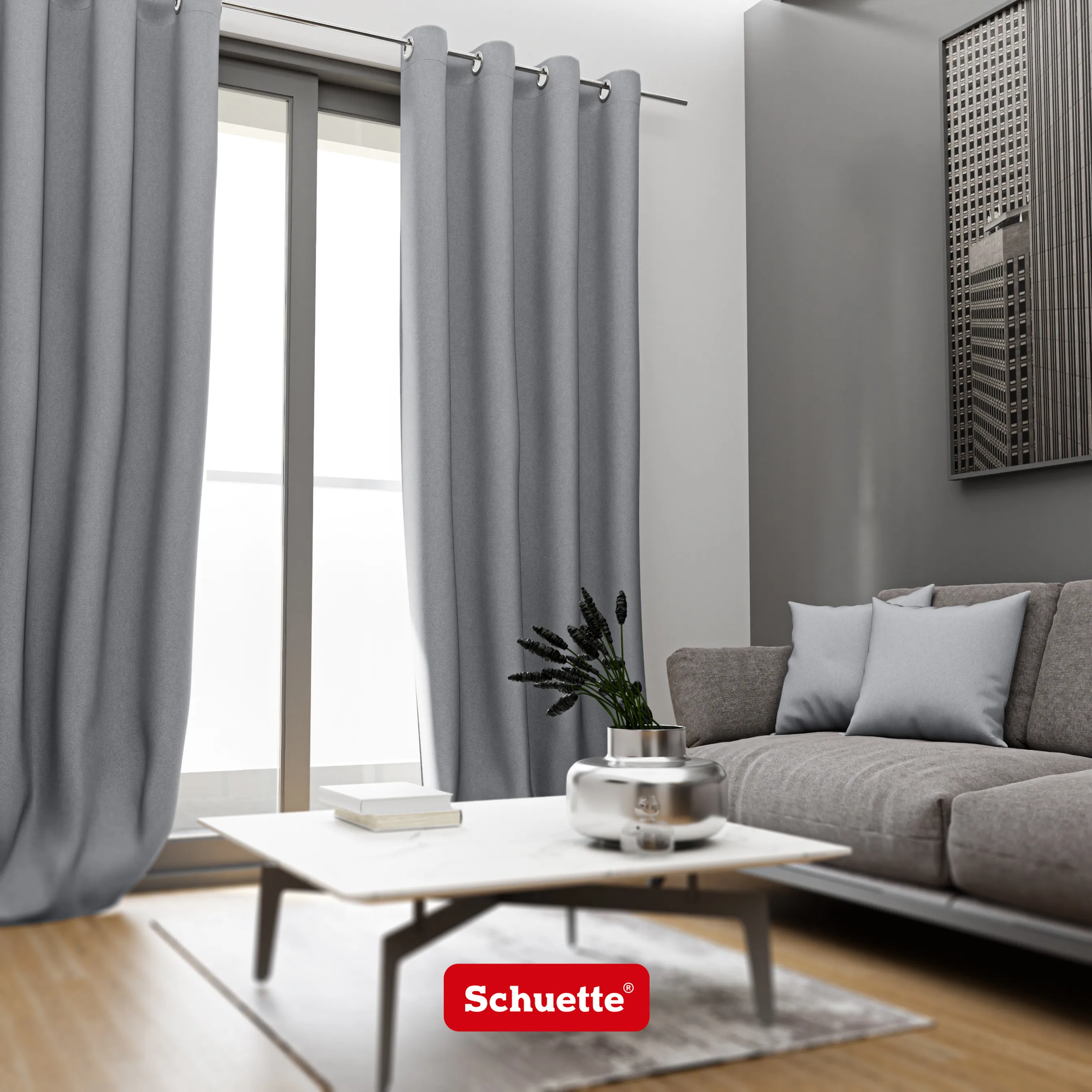Schuette® Verdunkelungs-Vorhang Gardine mit Ösen nach Maß ● Century Black Kollektion: Fine Platinium (Silber) ● 1 Stück ● Knitterfrei Pflegeleicht Thermo Blickdicht & stark Abdunkelnd
