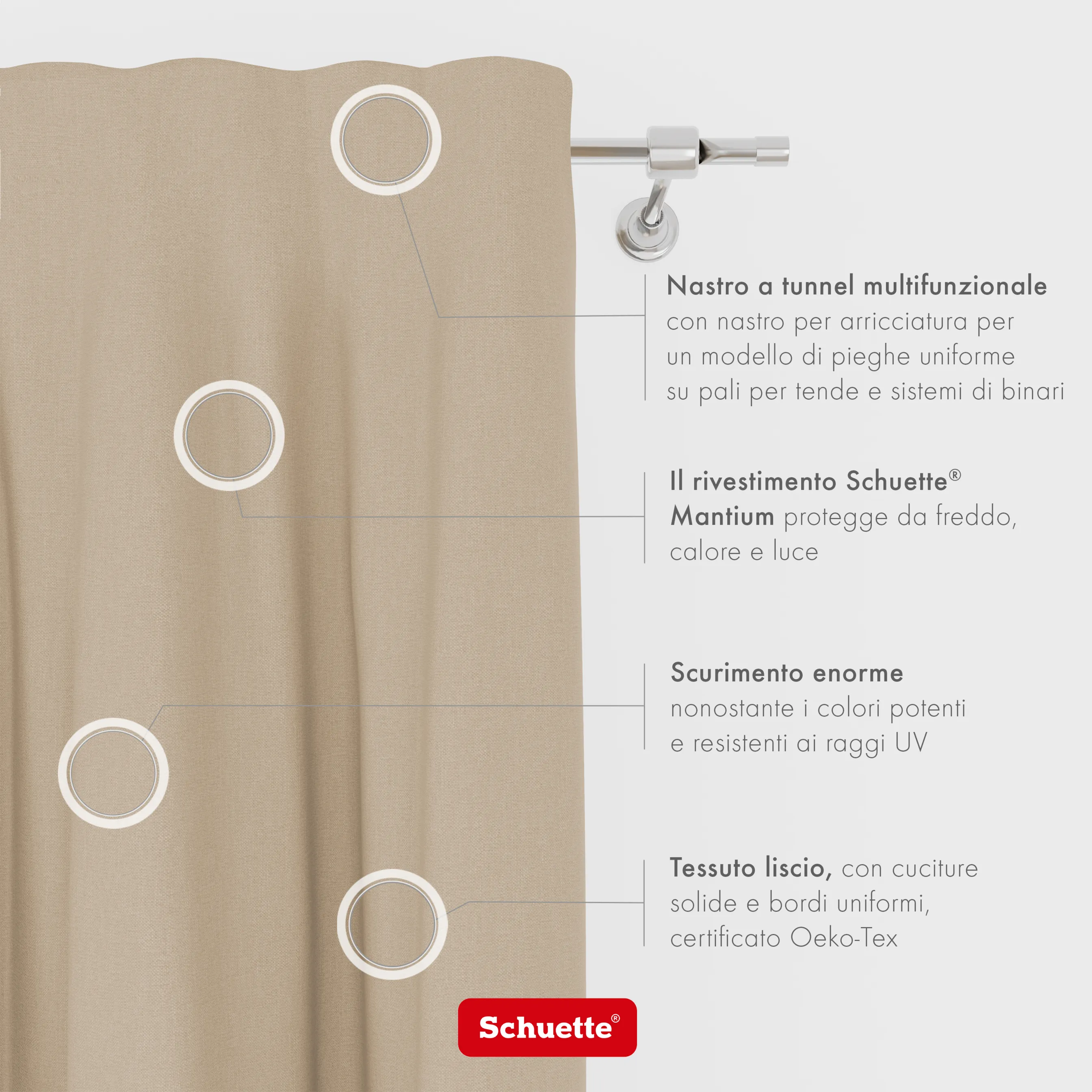 Schuette® Verdunkelungs-Vorhang Gardine mit Tunnelband nach Maß ● Century Black Kollektion: Safari Trail (Beige) ● 1 Stück ● Knitterfrei Pflegeleicht Thermo Blickdicht & stark Abdunkelnd