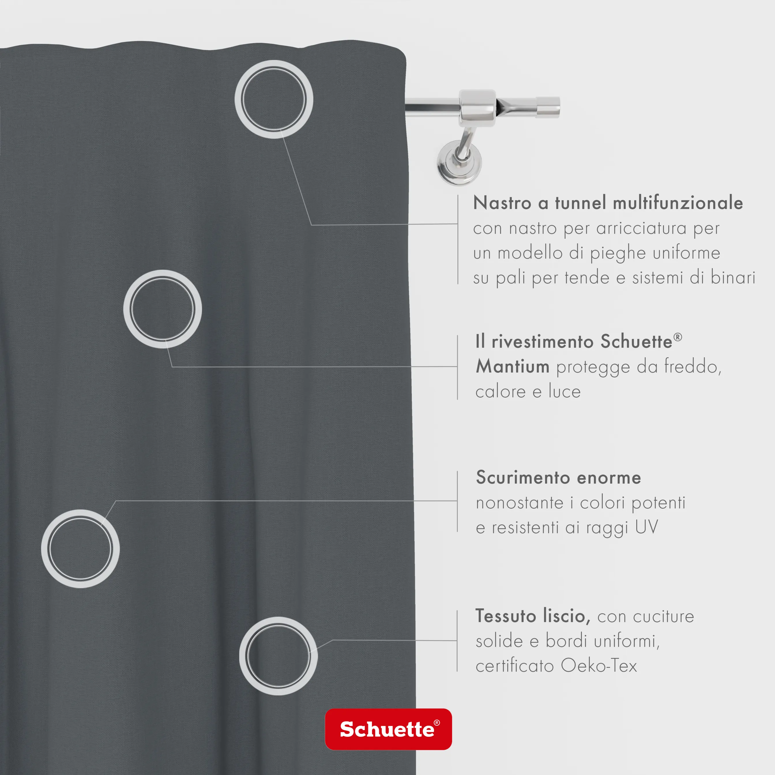 Schuette® Verdunkelungs-Vorhang Gardine mit Tunnelband nach Maß ● Century Black Kollektion: Shadow Touch (Grau) ● 1 Stück ● Knitterfrei Pflegeleicht Thermo Blickdicht & stark Abdunkelnd