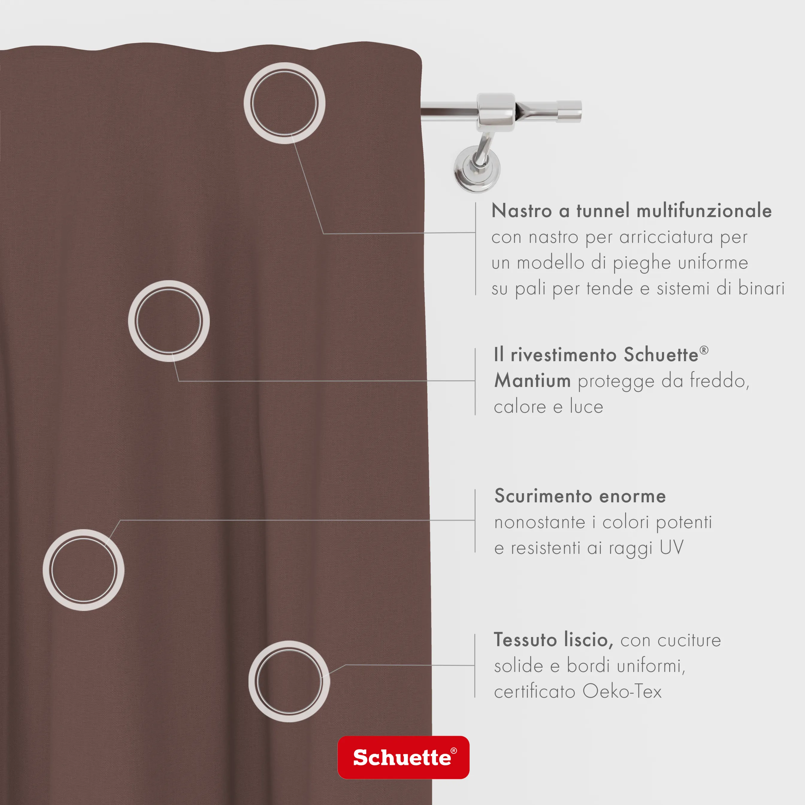 Schuette® Verdunkelungs-Vorhang Gardine mit Tunnelband nach Maß ● Century Black Kollektion: Deep Walnut (Braun) ● 1 Stück ● Knitterfrei Pflegeleicht Thermo Blickdicht & stark Abdunkelnd