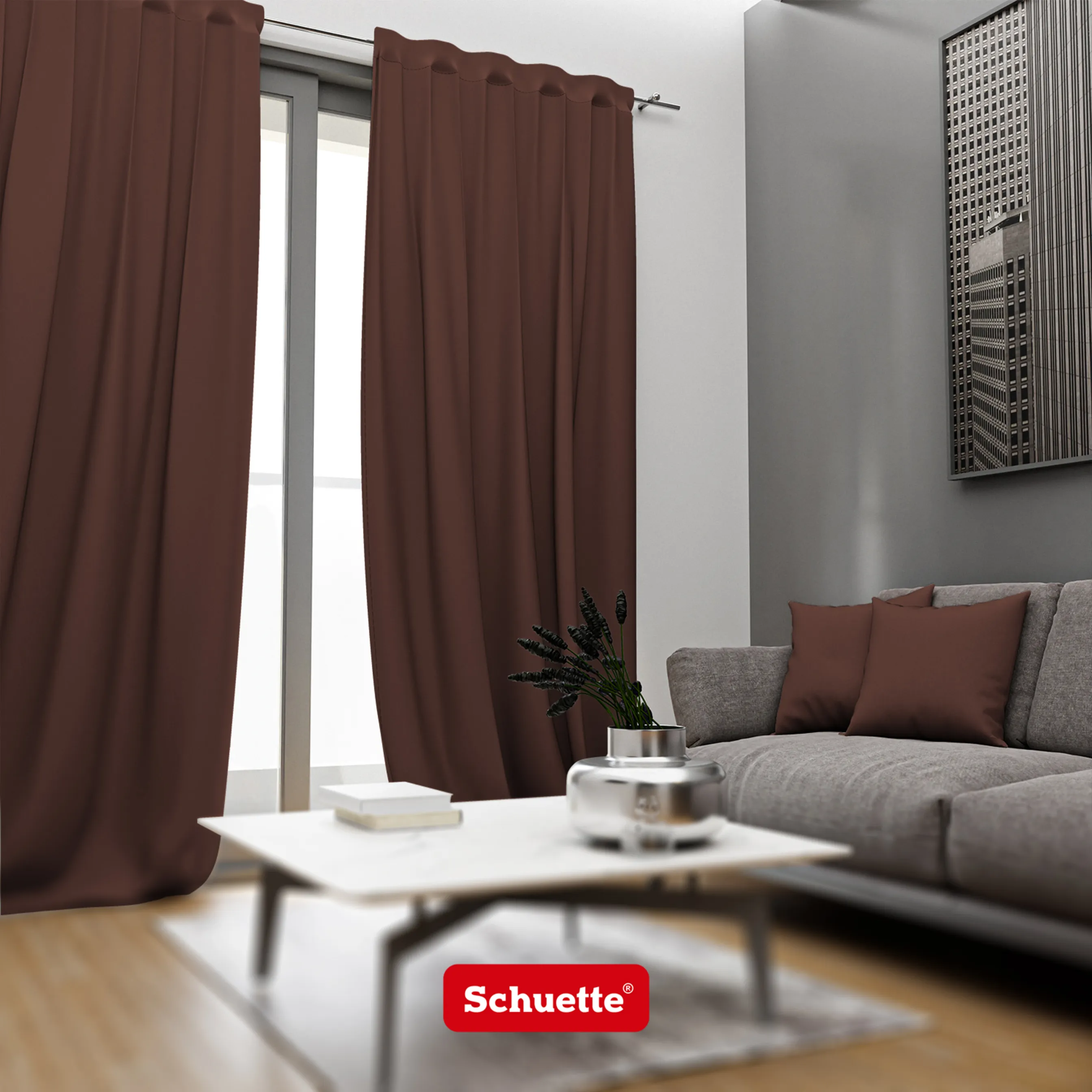 Schuette® Verdunkelungs-Vorhang Gardine mit Tunnelband nach Maß ● Century Black Kollektion: Deep Walnut (Braun) ● 1 Stück ● Knitterfrei Pflegeleicht Thermo Blickdicht & stark Abdunkelnd