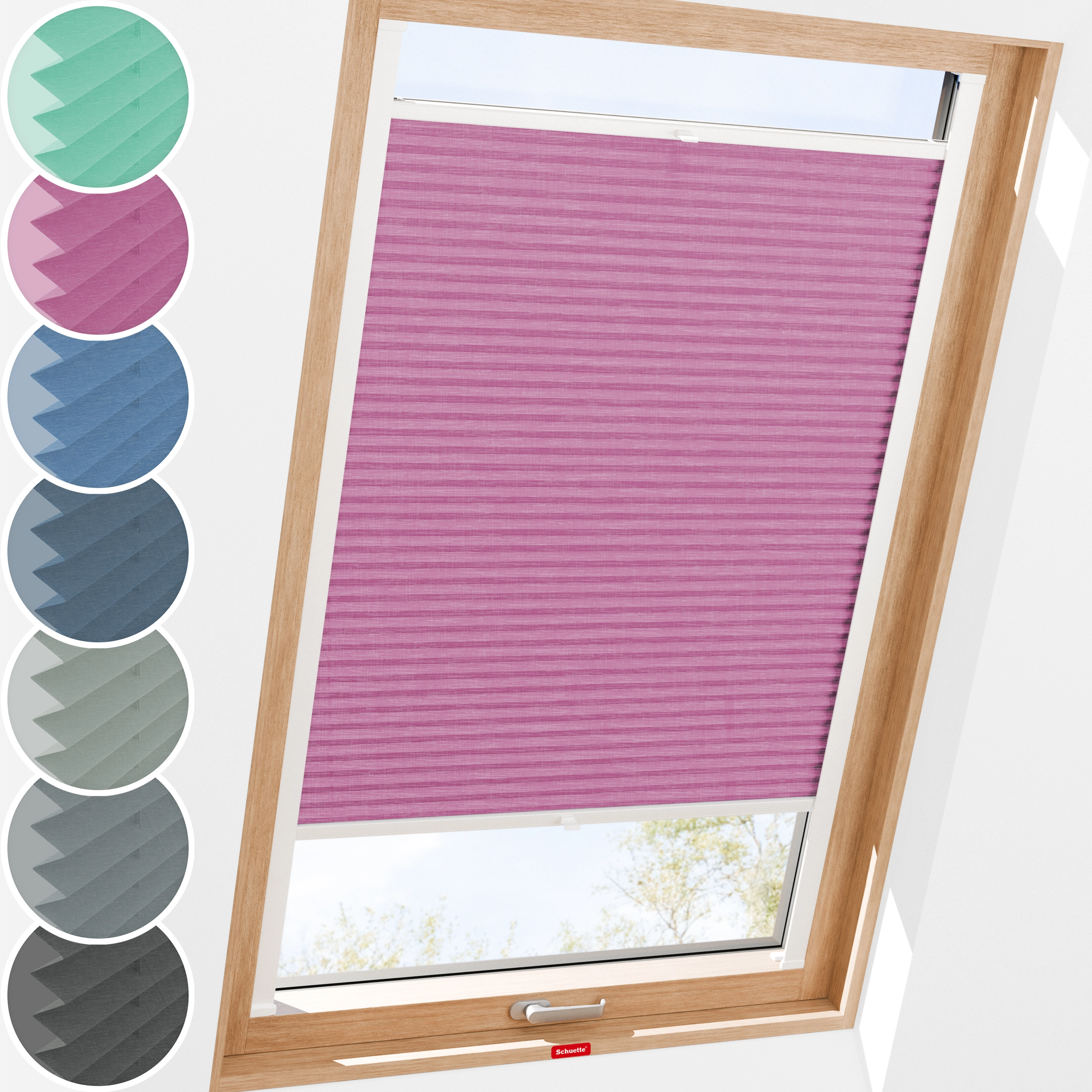 Schuette® Dachfenster Plissee nach Maß • Melange Kollektion: Magic Pink (Rosa) • Profilfarbe: Weiß