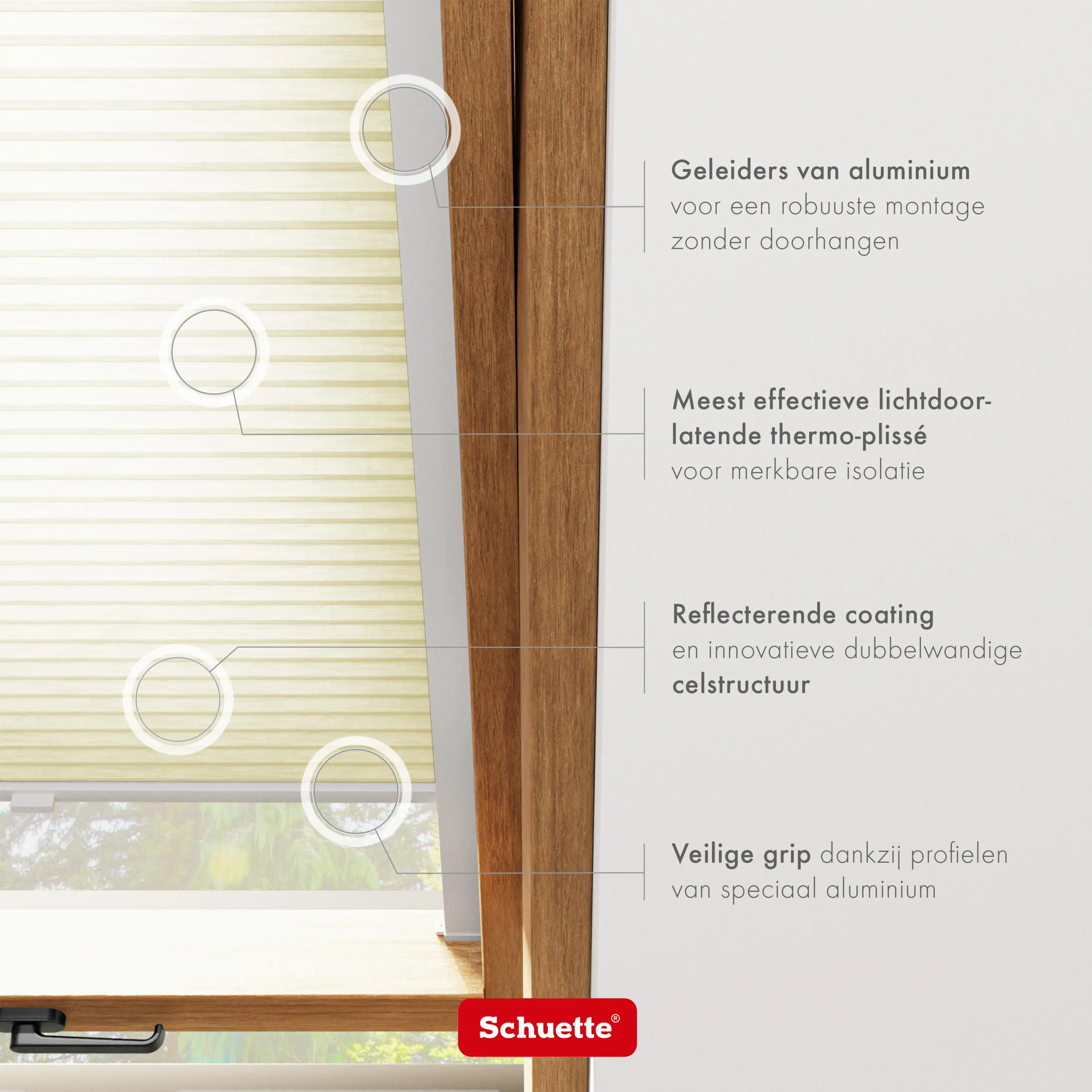 Schuette® Dachfenster Wabenplissee nach Maß • Thermo x Honey Kollektion: Butterlight (Beige) • Profilfarbe: Walnuss