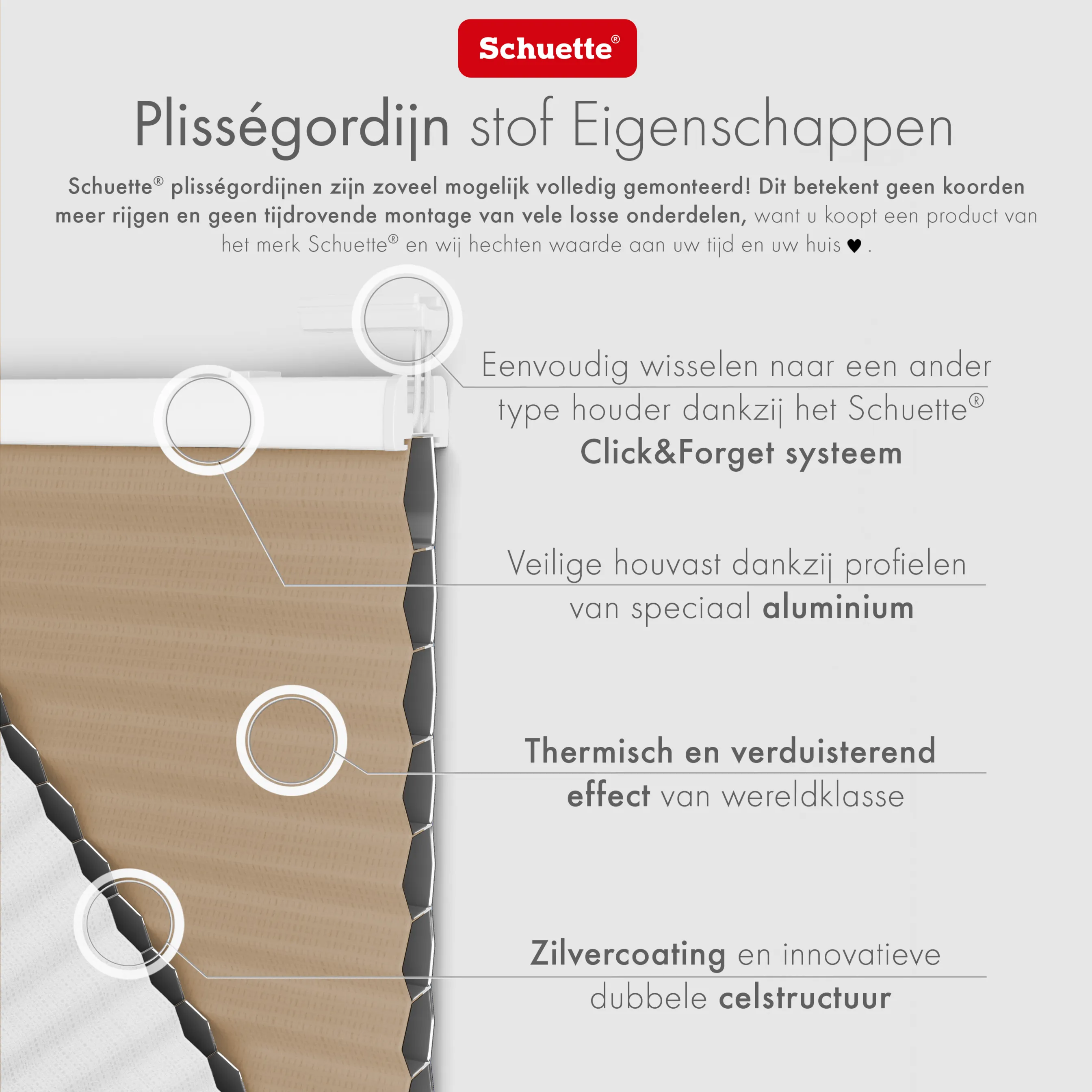 Schuette® Wabenplissee mit Bohren nach Maß • Suprafix "Double 2in1" Schraub- & Klemmhalter• Honey Kollektion: Honeywood (Sand) • Profilfarbe: Walnuss