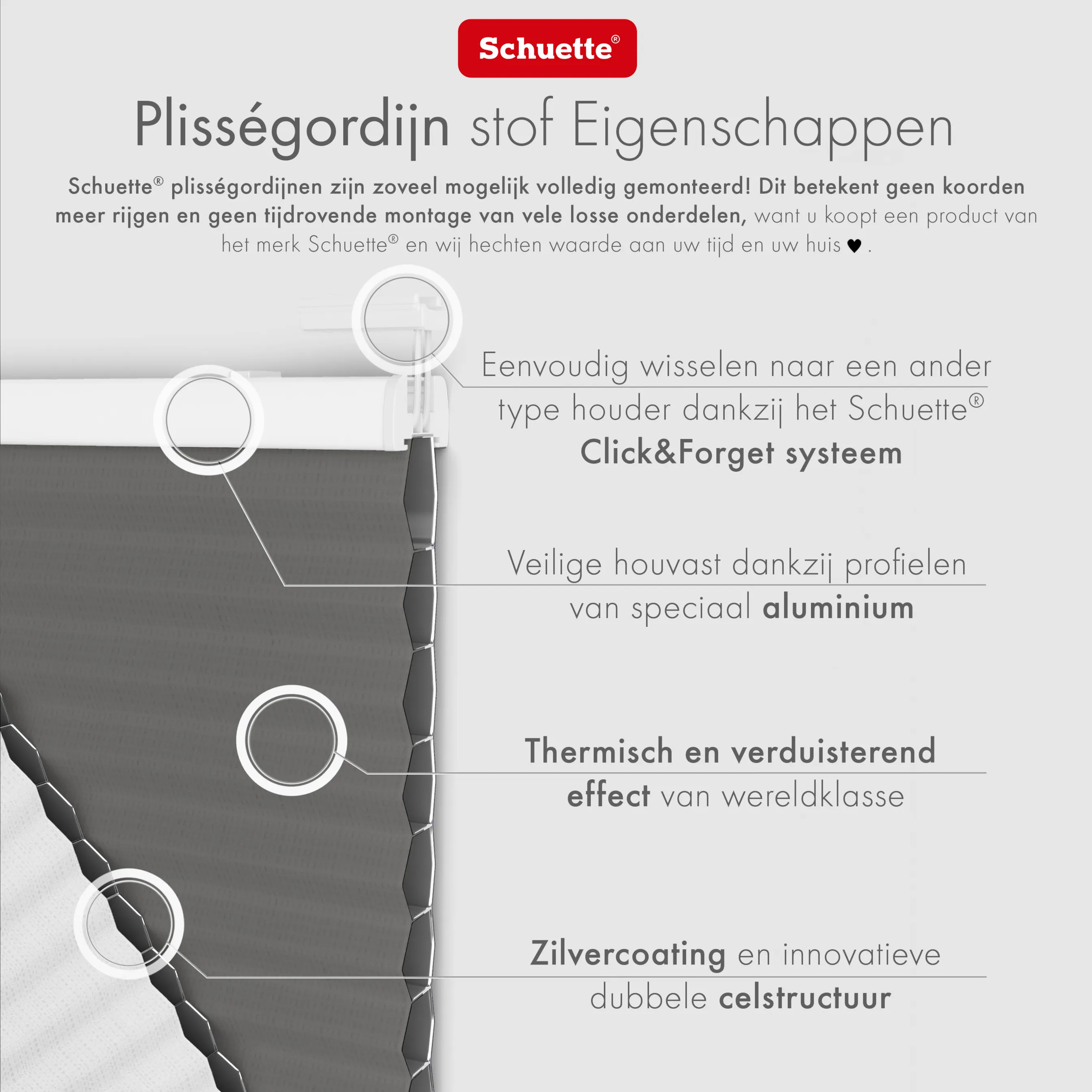 Schuette® Wabenplissee ohne Bohren nach Maß • Suprafix Klemmhalter “Incognito X" • Honey Kollektion: Swiss Chocolate (Taupe) • Profilfarbe: Silber