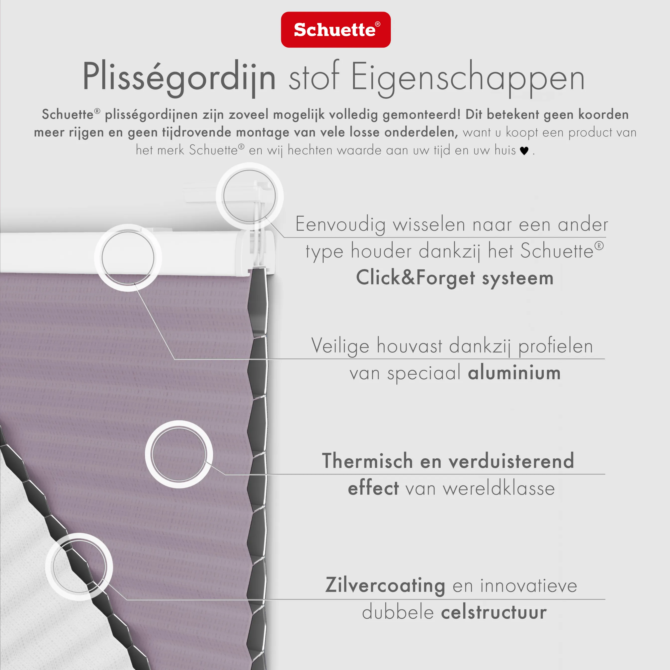 Schuette® Wabenplissee ohne Bohren nach Maß • Suprafix Klemmhalter “Incognito X" • Honey Kollektion: Sakura Sky (Pastelllila) • Profilfarbe: Weiß