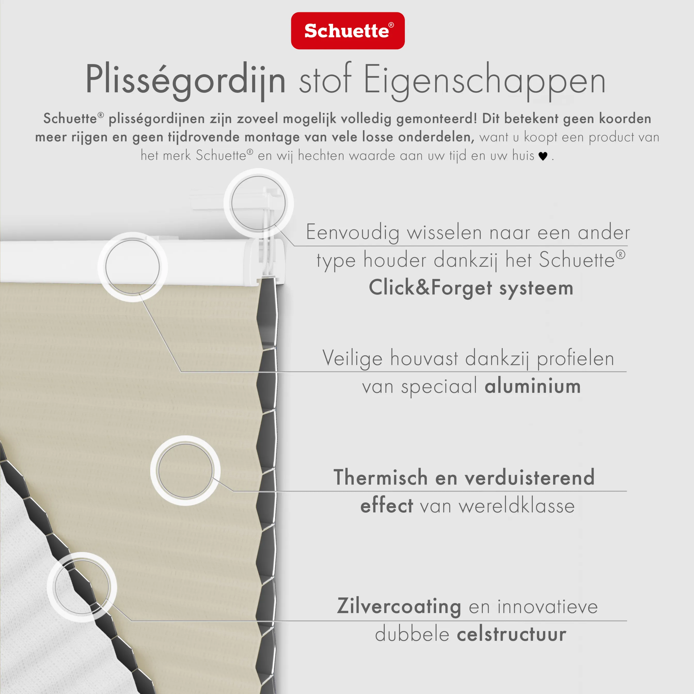 Schuette® Wabenplissee ohne Bohren nach Maß • Klebehalter & Schraubhalter 2in1 Set "Letsbond" • Honey Kollektion: Belgian Waffle (Creme) • Profilfarbe: Silber