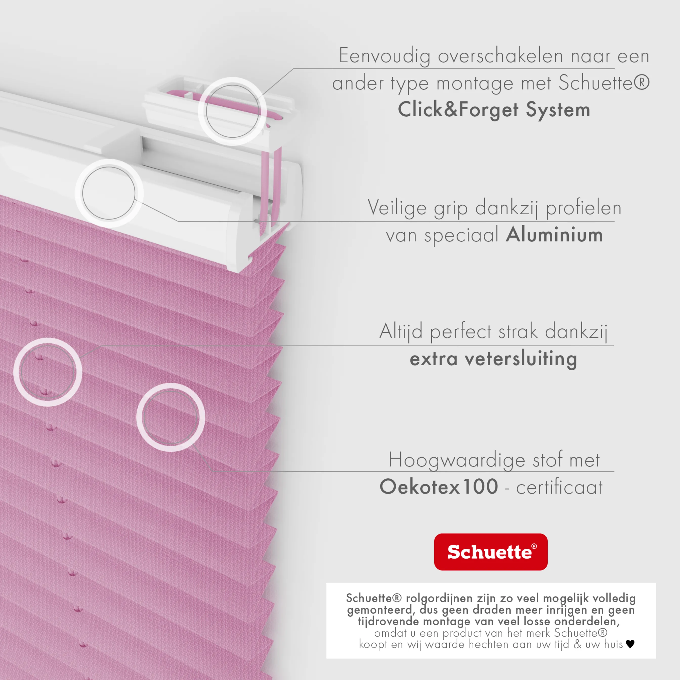 Schuette® Plissee ohne Bohren nach Maß • Suprafix Klemmhalter "X" • Melange Kollektion: Magic Pink (Rosa) • Profilfarbe: Eiche