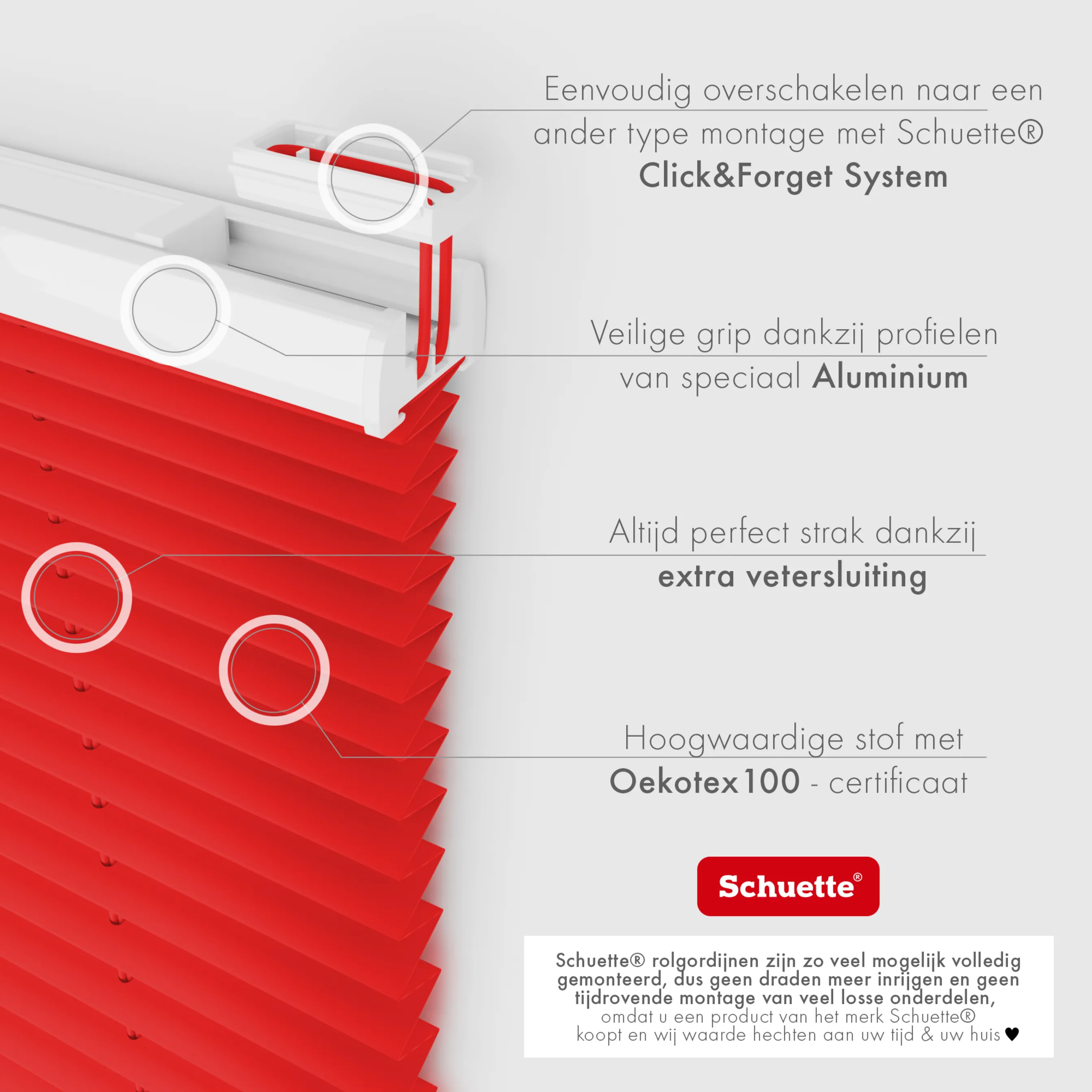Schuette® Dachfenster Plissee nach Maß • Premium Kollektion: Geisha's Lips (Rot) • Profilfarbe: Eiche