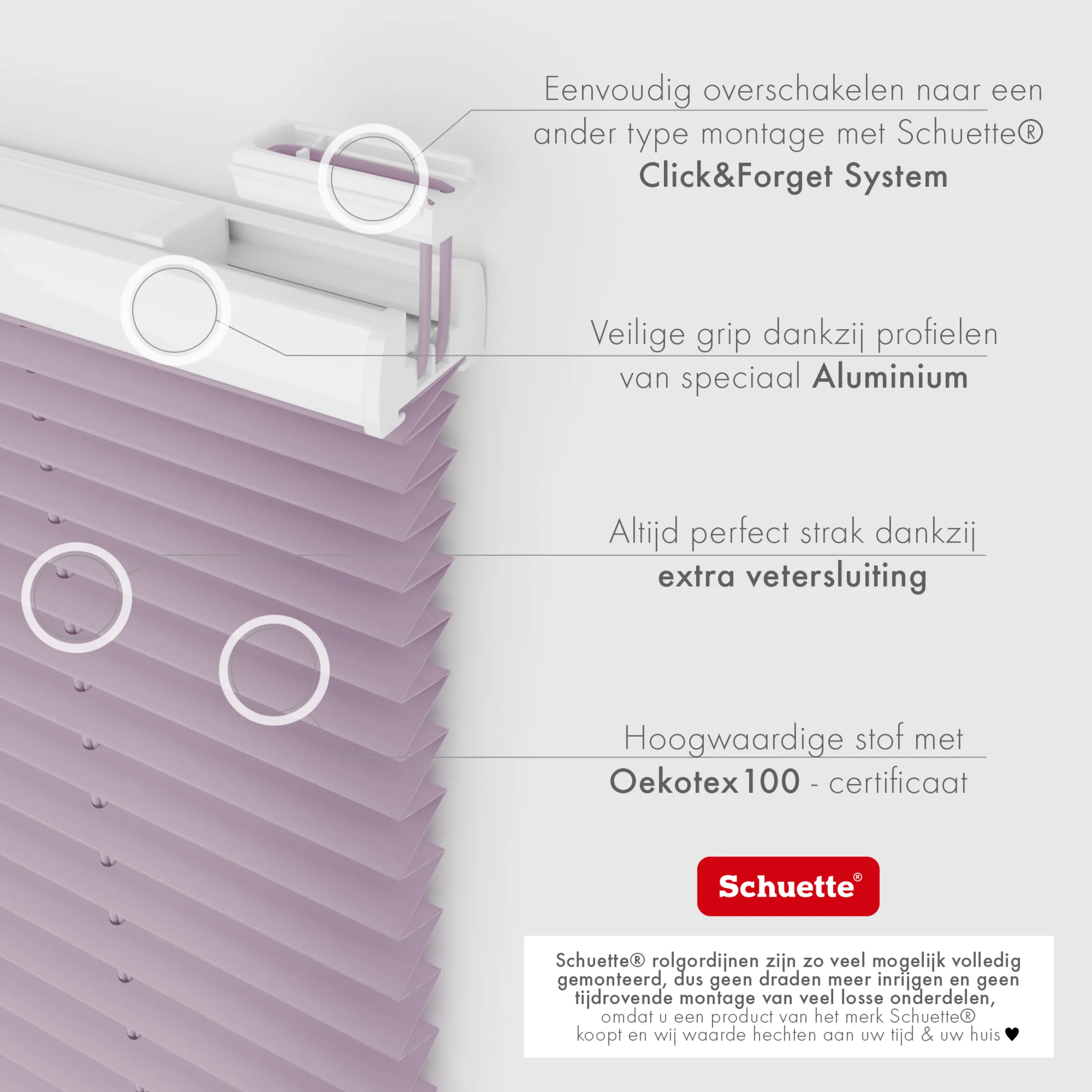 Schuette® Plissee ohne Bohren nach Maß • Suprafix Halterung “Zum Kleben” • Premium Kollektion: Plum Charm (Lila) • Profilfarbe: Walnuss