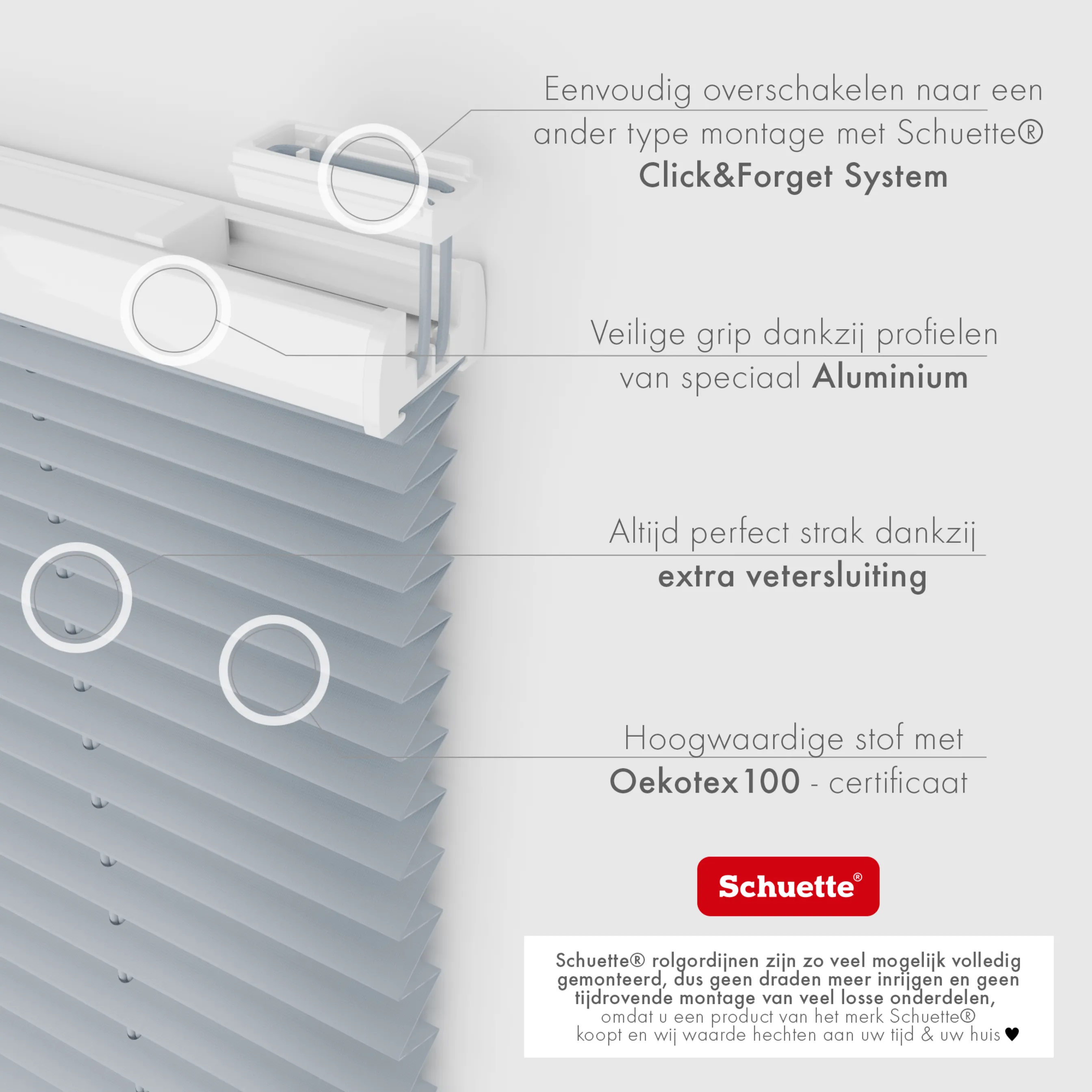 Schuette® Plissee mit Bohren nach Maß • Suprafix "Double 2in1" Schraub- & Klemmhalter • Premium Kollektion: Silver Sonata (Grau) • Profilfarbe: Walnuss