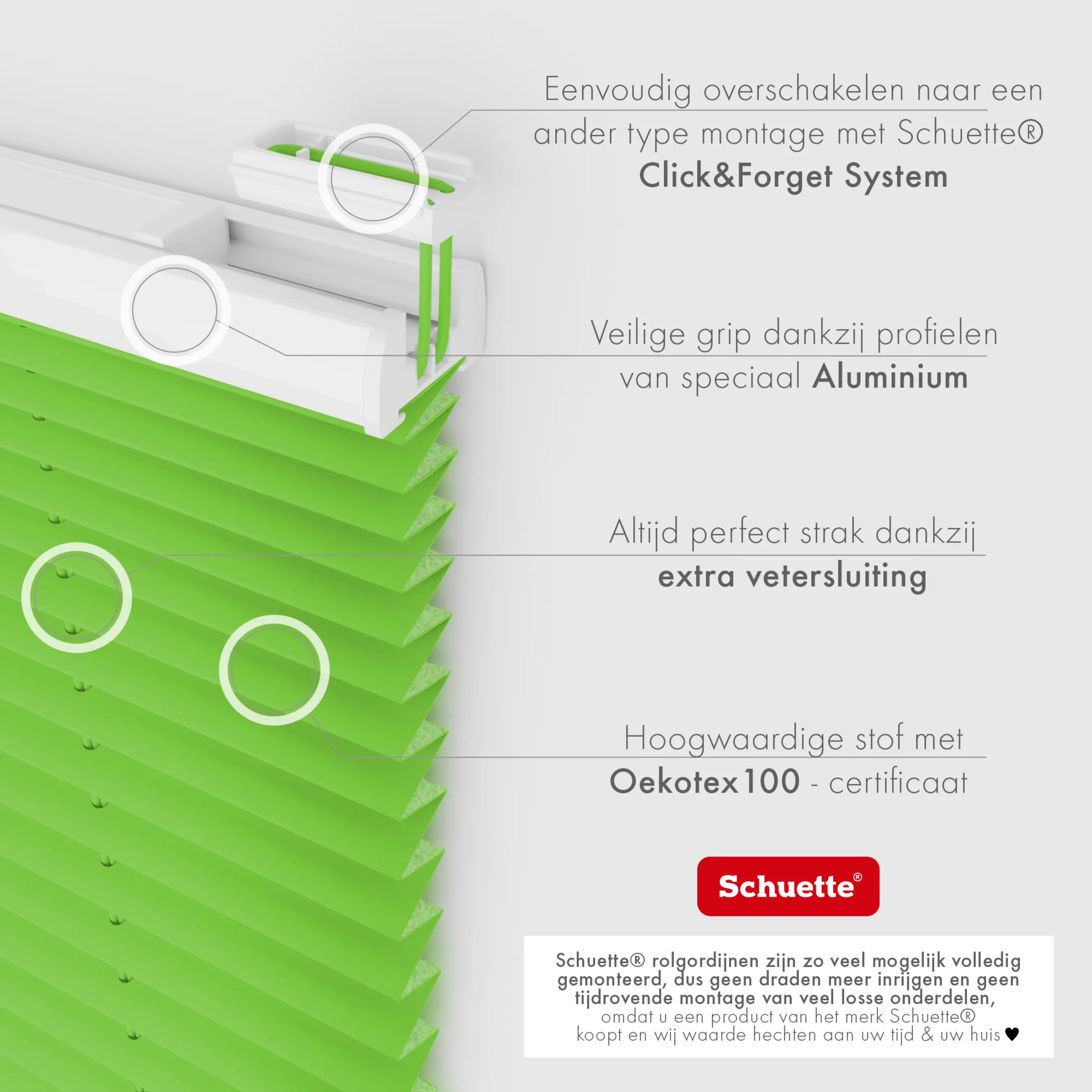 Schuette® Plissee ohne Bohren nach Maß • Suprafix Klemmhalter "X" • Thermo Kollektion: Leaf Joy (Grün) • Profilfarbe: Weiß
