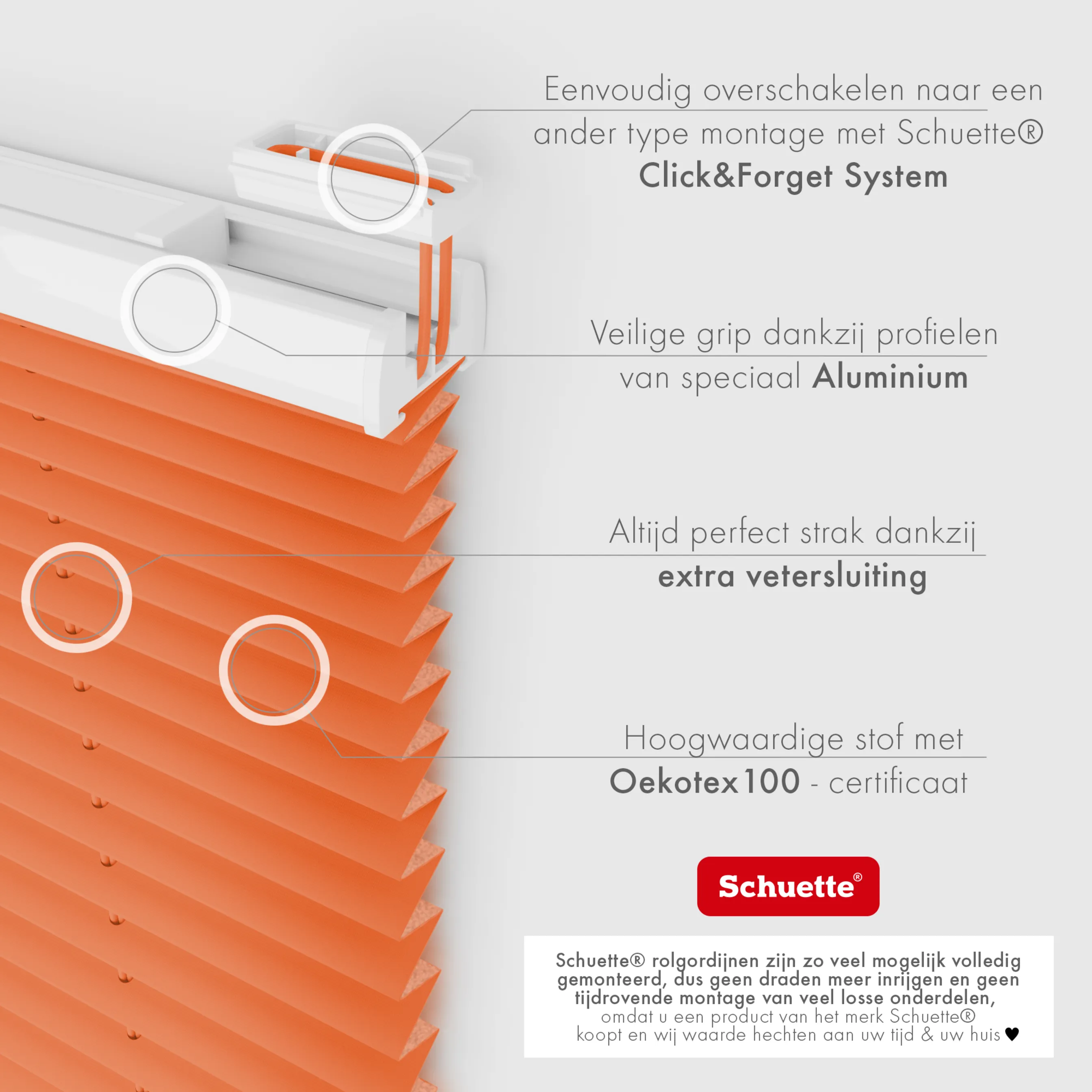 Schuette® Plissee ohne Bohren nach Maß • Suprafix Klemmhalter "X" • Thermo Kollektion: Peach (Orange) • Profilfarbe: Braun