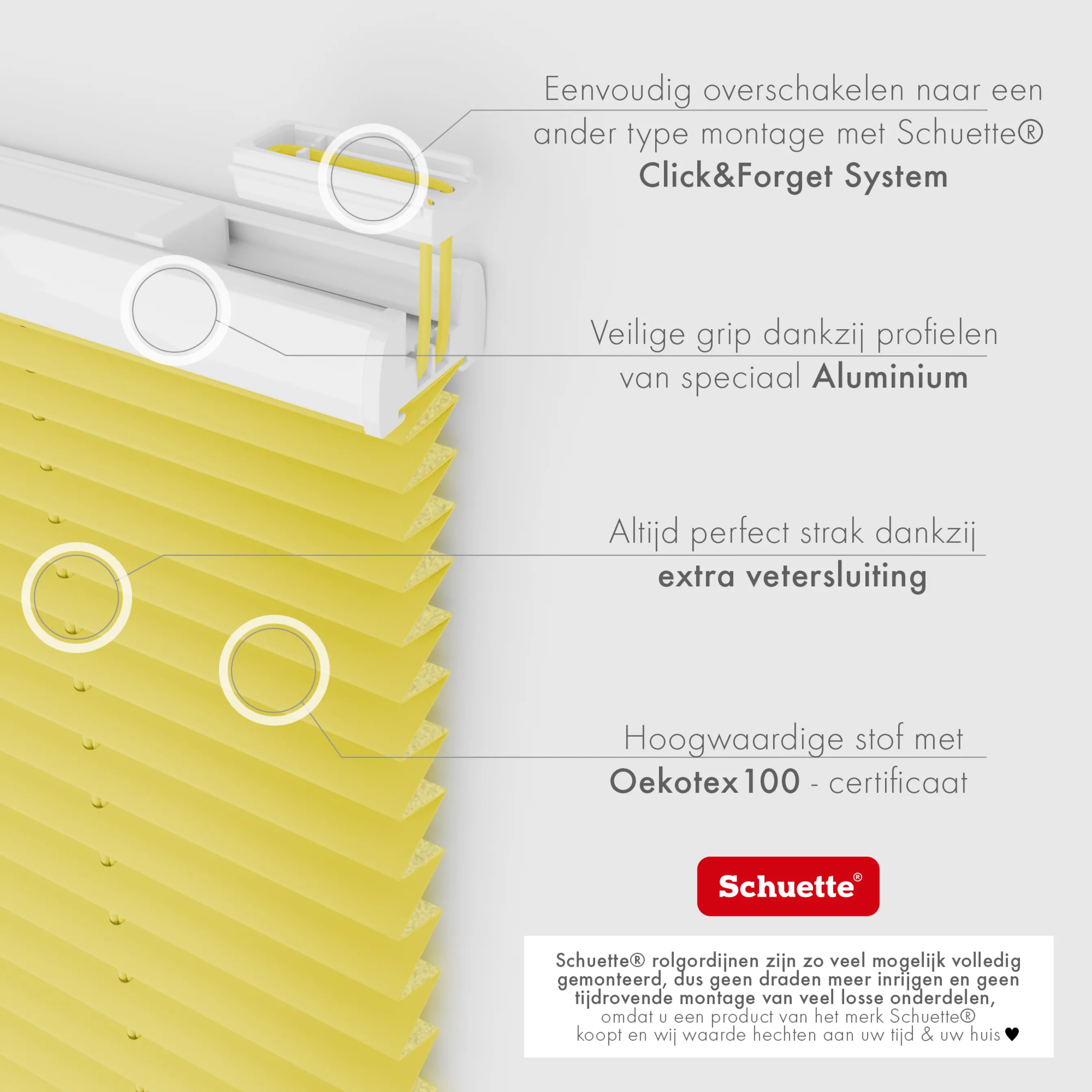 Schuette® Plissee ohne Bohren nach Maß • Suprafix Klemmhalter “Incognito X" • Thermo Kollektion: Sunflower (Gelb) • Profilfarbe: Braun