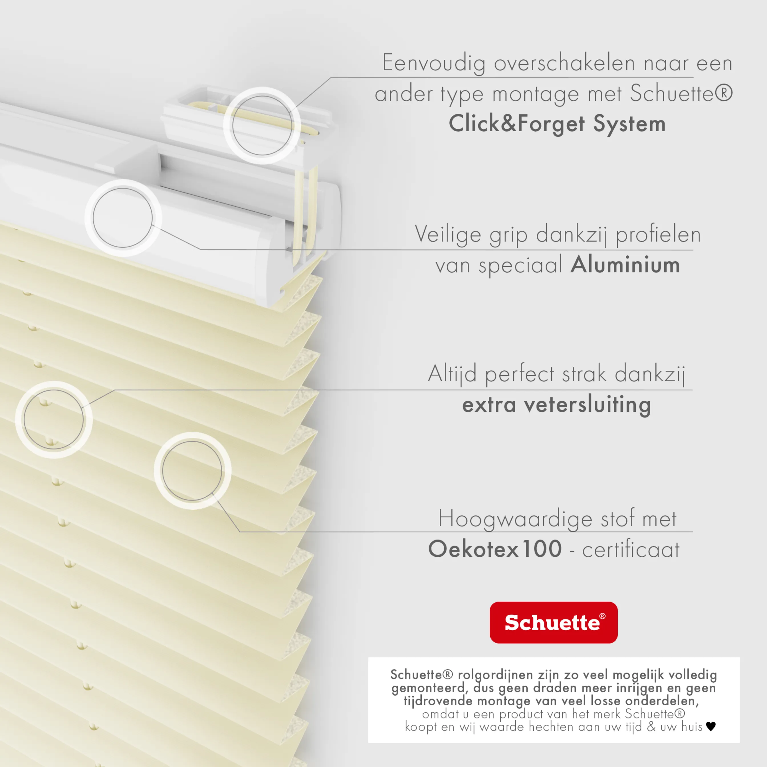 Schuette® Plissee mit Bohren nach Maß • Suprafix Halterungen “Mit Bohren” • Thermo Kollektion: Sandstone (Beige) • Profilfarbe: Weiß