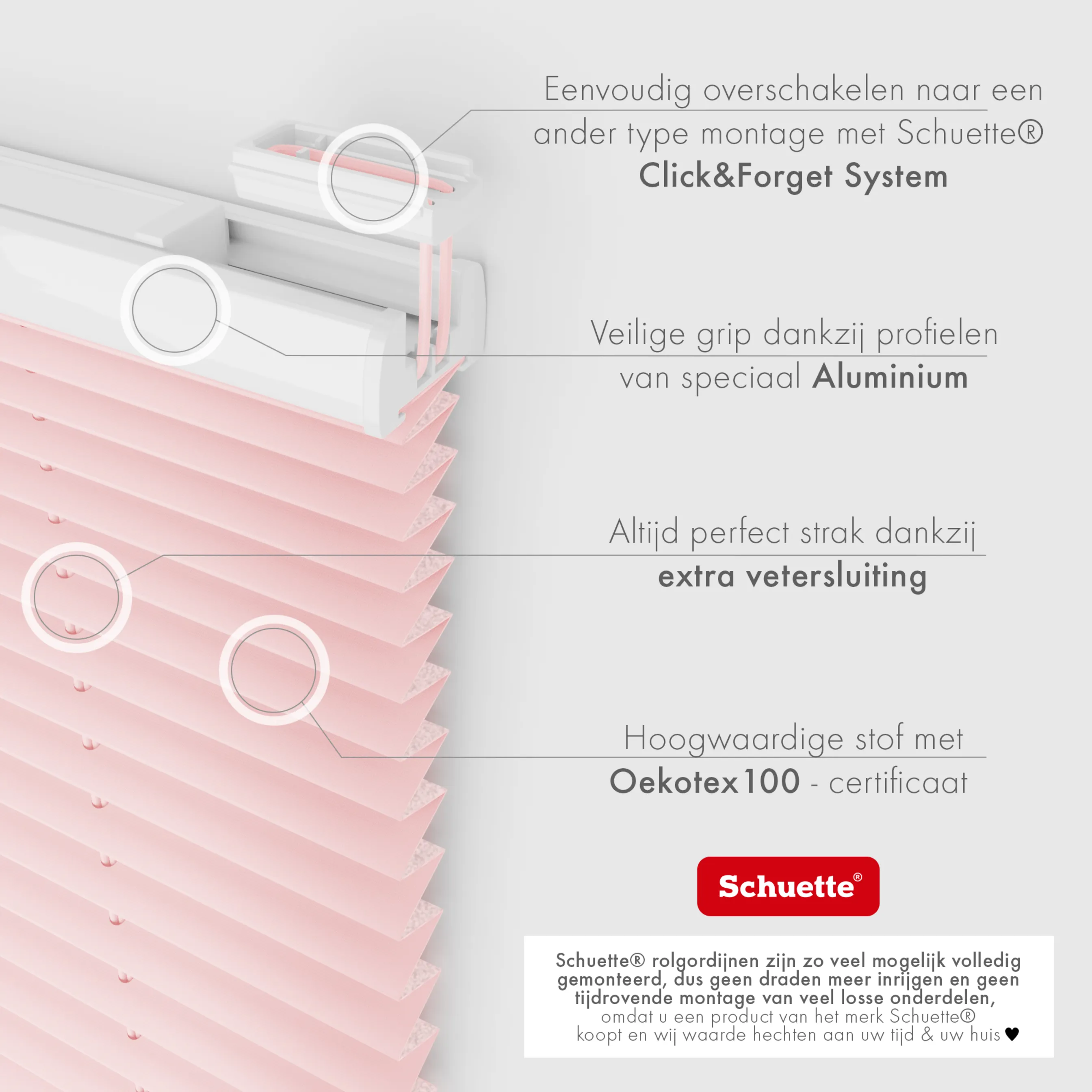 Schuette® Plissee ohne Bohren nach Maß • Suprafix Klemmhalter “Incognito X" • Thermo Kollektion: Rosewater (Rosa) • Profilfarbe: Walnuss