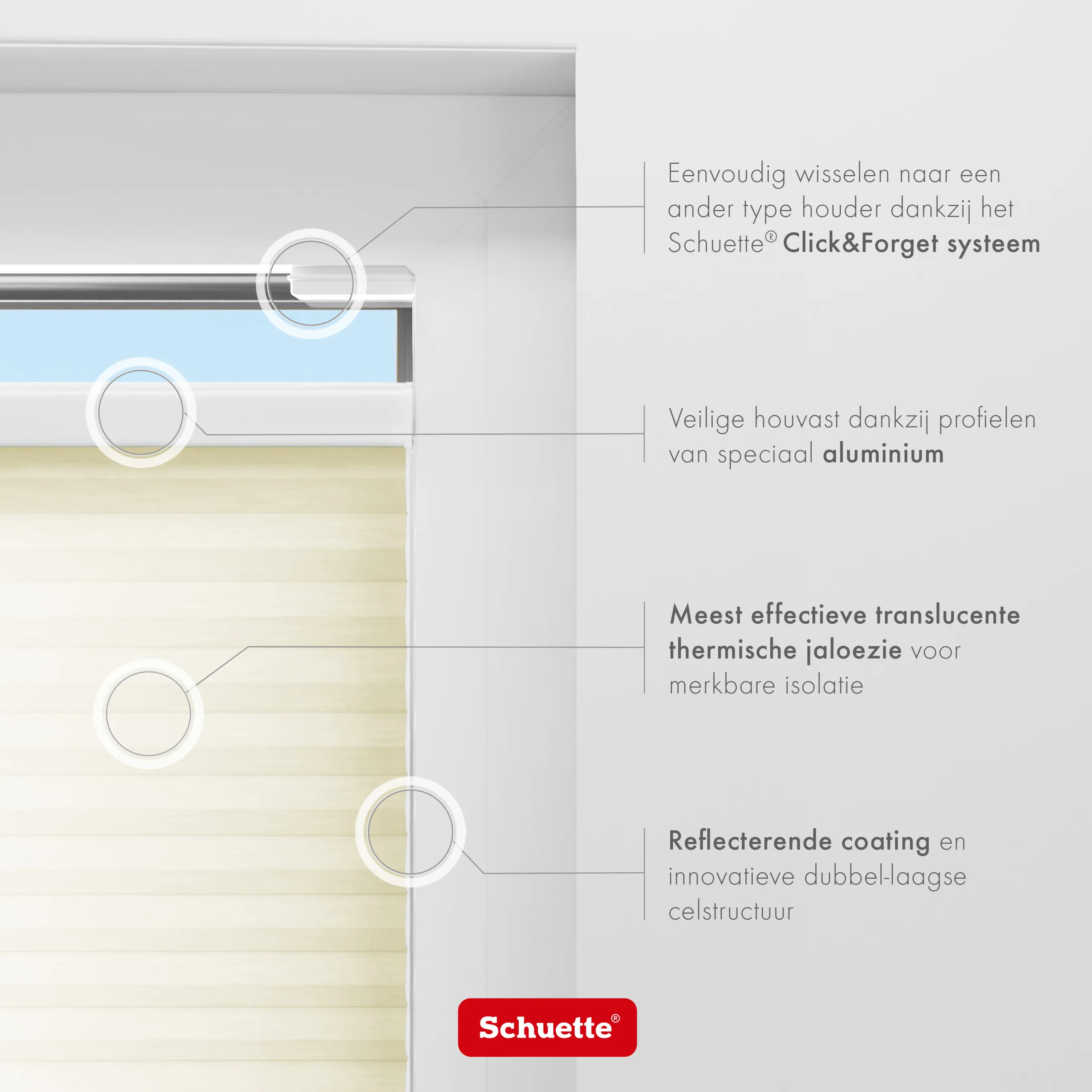 Schuette® Wabenplissee mit Bohren nach Maß • Suprafix Halterungen “Mit Bohren” • Thermo x Honey Kollektion: Butterlight (Beige) • Profilfarbe: Eiche