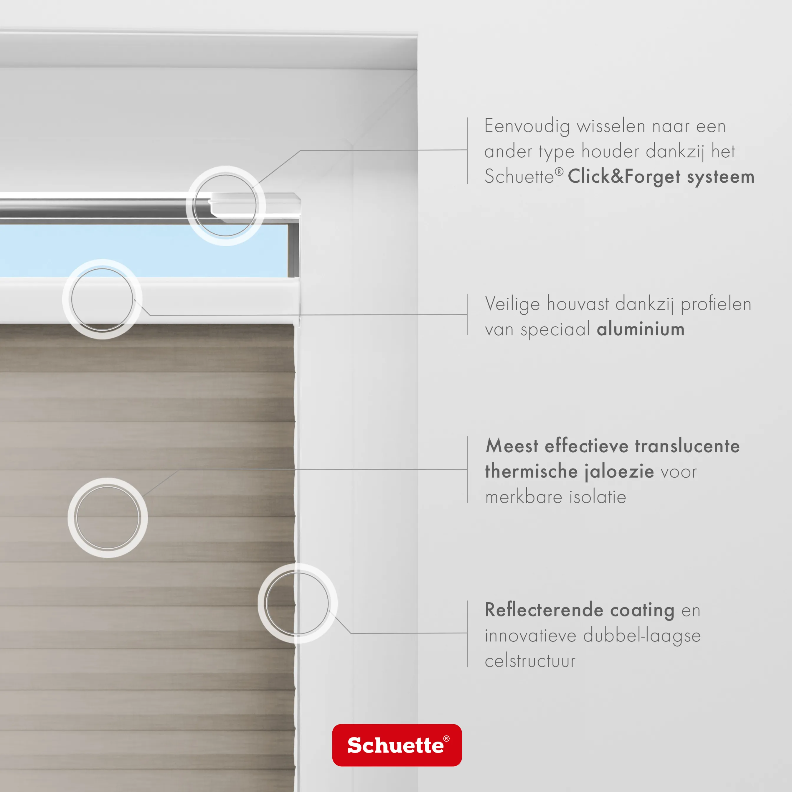 Schuette® Wabenplissee ohne Bohren nach Maß • Suprafix Klemmhalter “Incognito X" • Thermo x Honey Kollektion: Truffle Dust (Taupe) • Profilfarbe: Braun