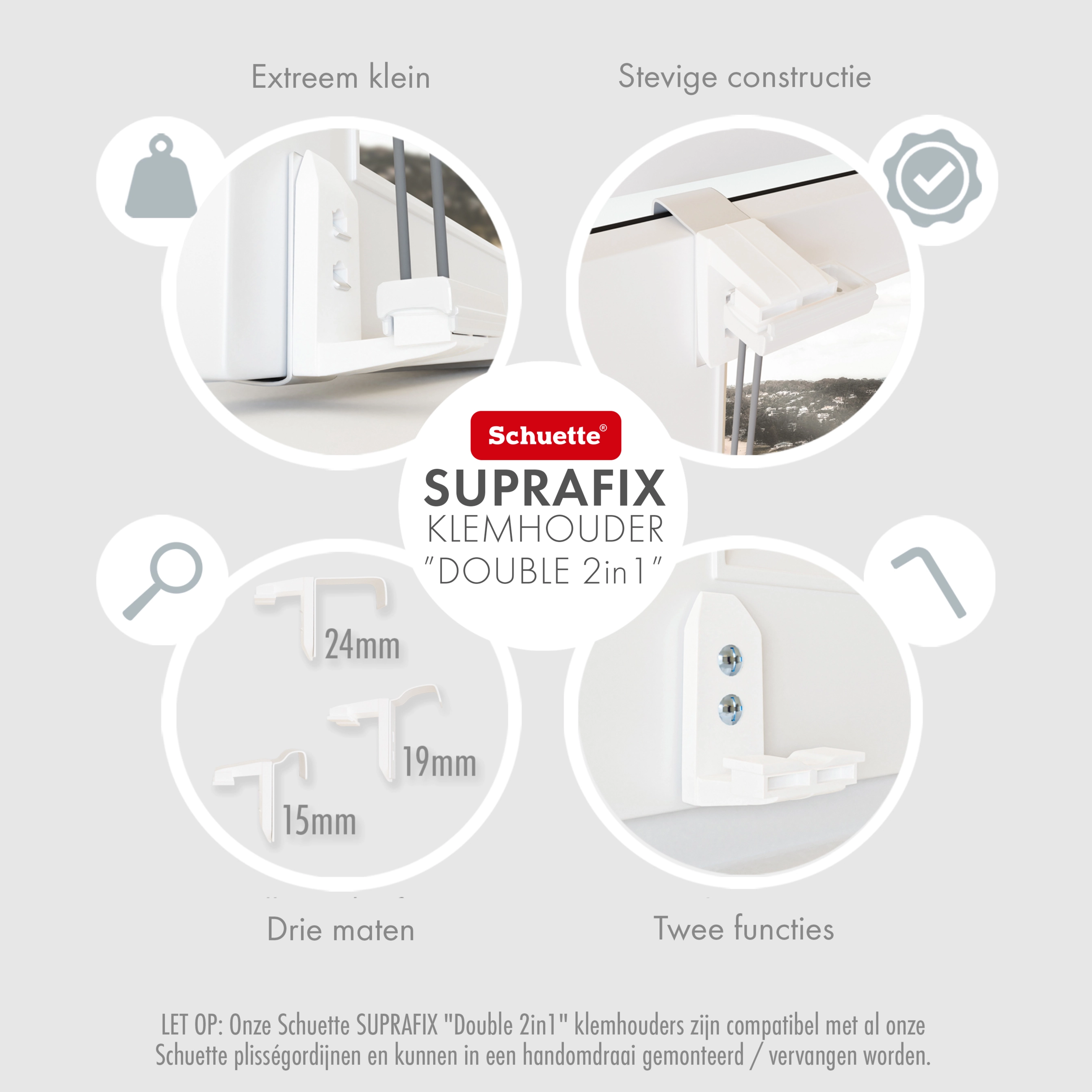 Schuette® Plissee mit Bohren nach Maß • Suprafix "Double 2in1" Schraub- & Klemmhalter • Premium Kollektion: White Day (Weiß) • Profilfarbe: Silber