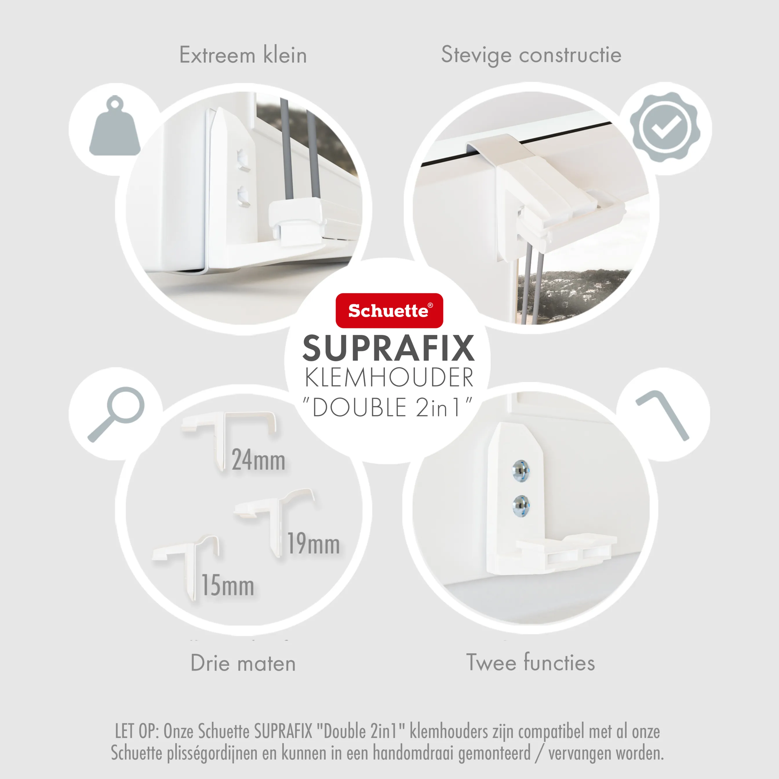 Schuette® Plissee mit Bohren nach Maß • Suprafix "Double 2in1" Schraub- & Klemmhalter • Premium Kollektion: White Day (Weiß) • Profilfarbe: Eiche