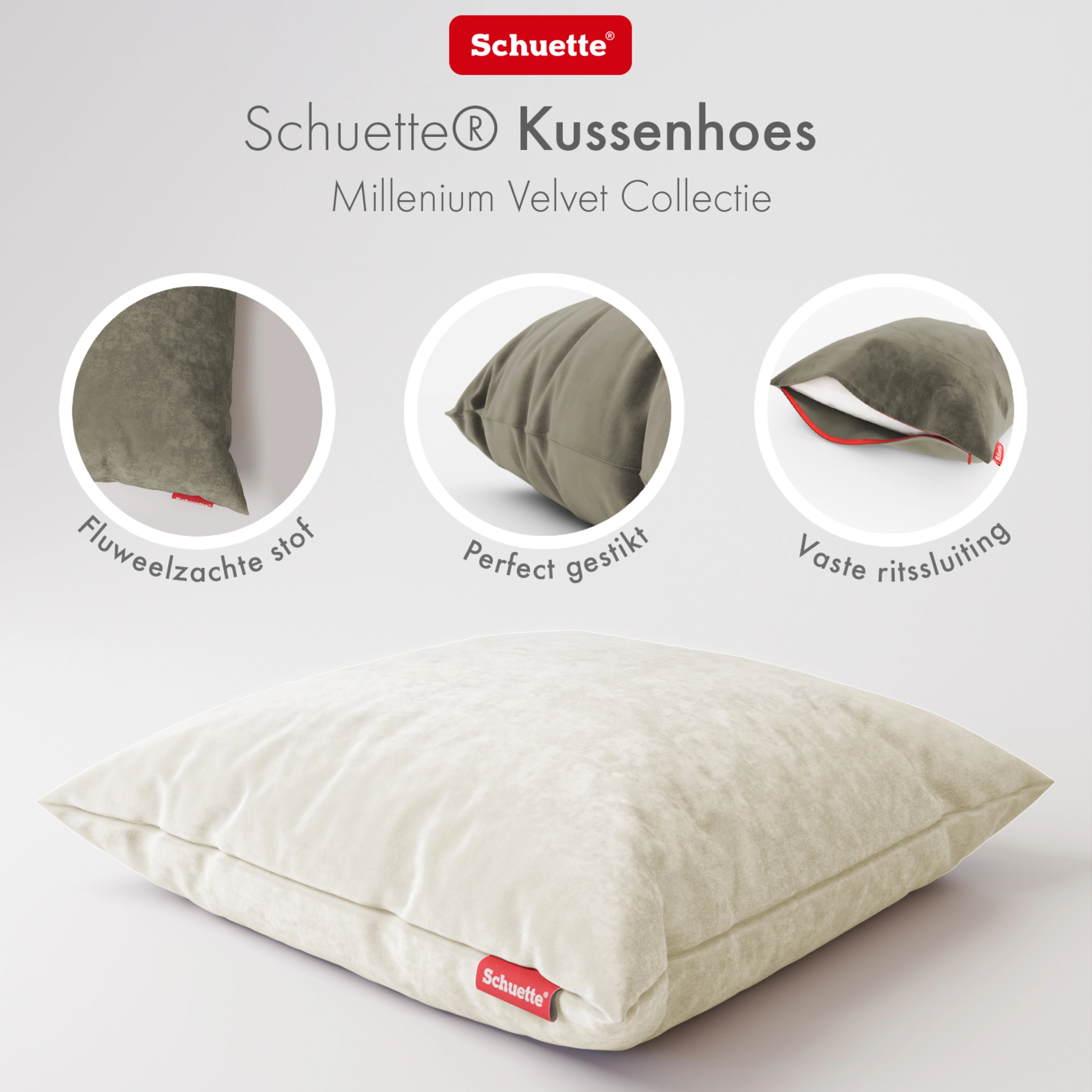 Schuette® Dekorativer Kissenbezug aus Samt mit verdecktem Reißverschluss • Millenium Velvet Kollektion: Polar Bear (Weiß-Beige) • Knitterfrei • Kuschelweich