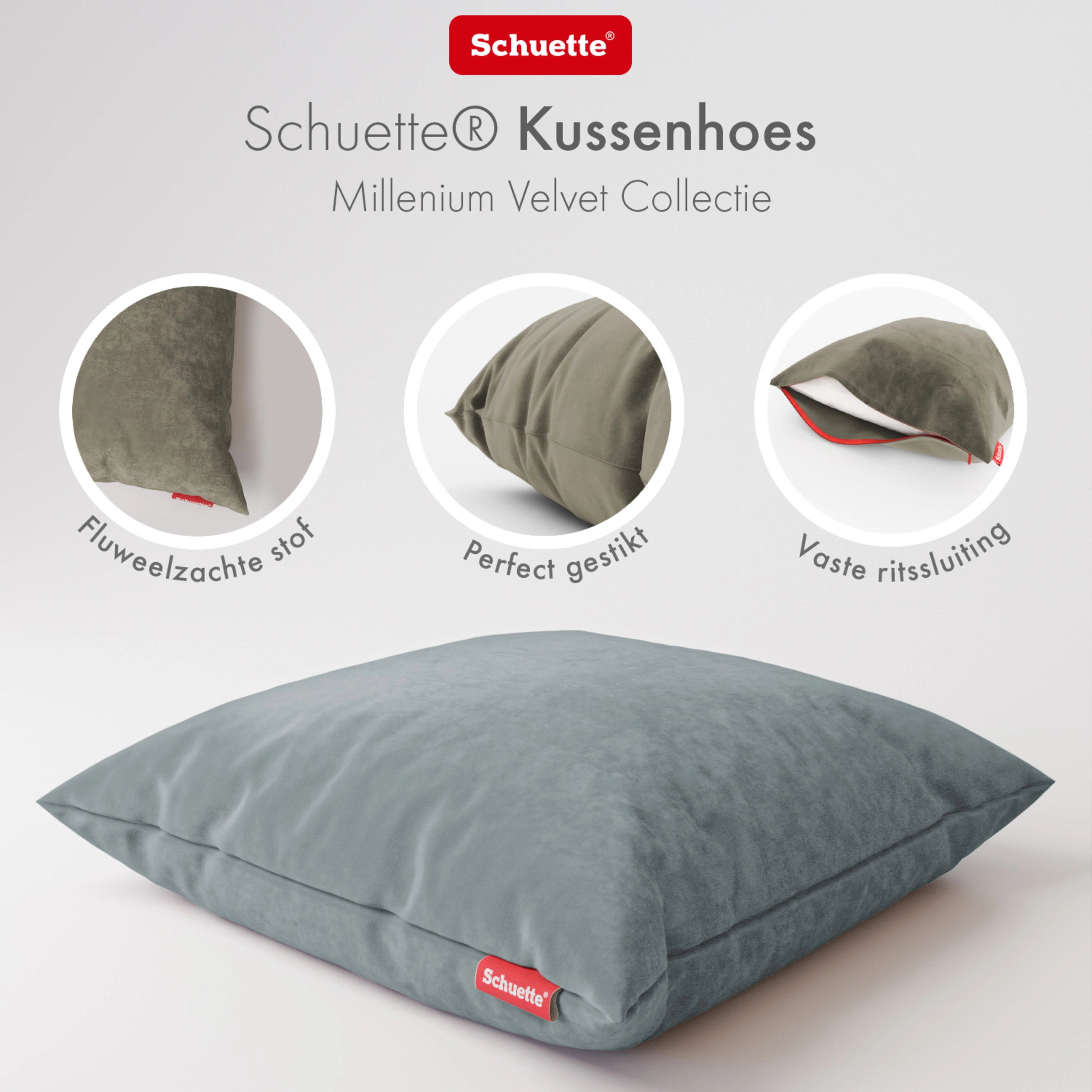 Schuette® Dekorativer Kissenbezug aus Samt mit verdecktem Reißverschluss • Millenium Velvet Kollektion: Koala Shade (Gray) • Knitterfrei • Kuschelweich