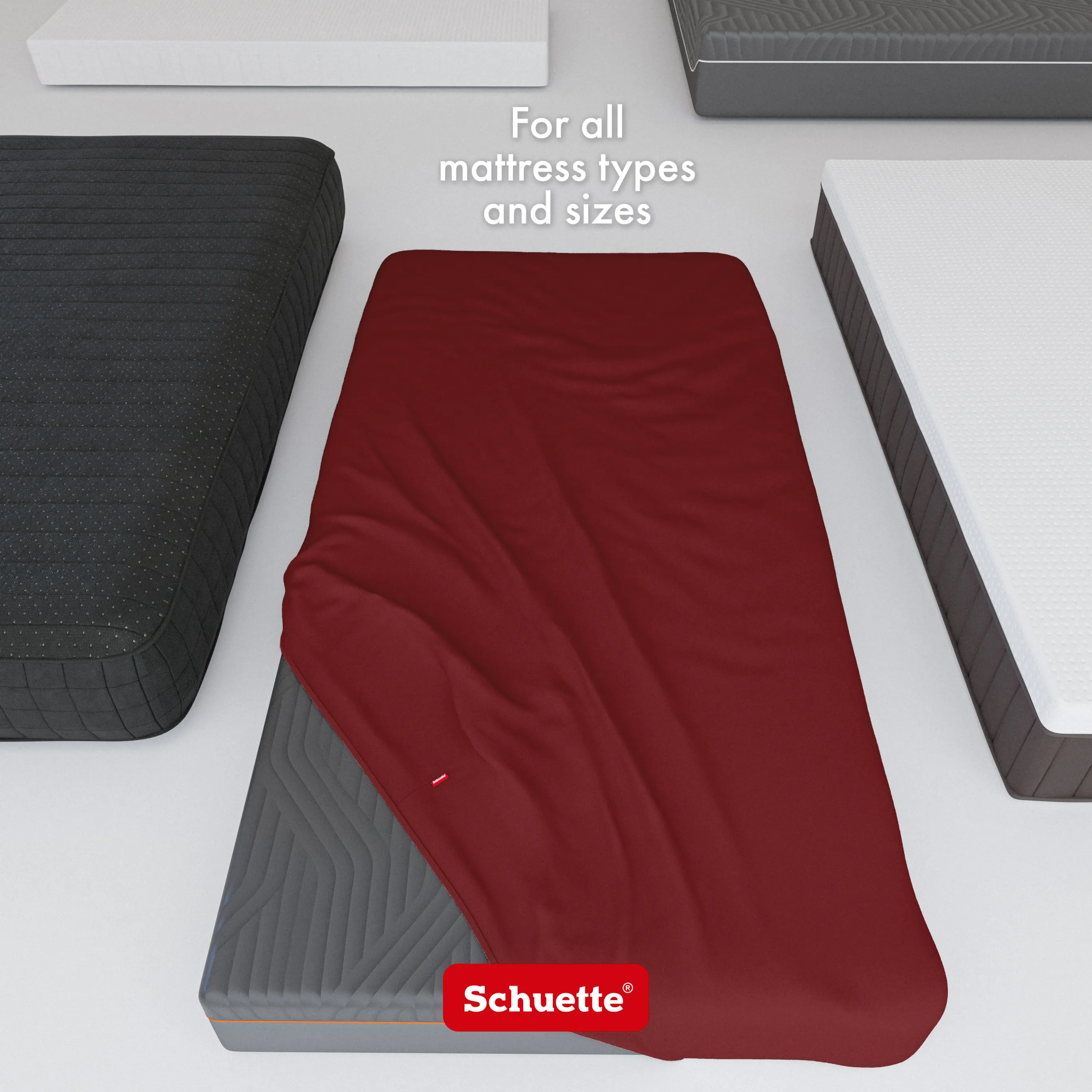 Schuette® Spannbettlaken • 180 x 200 • Wow! Kollektion: Big Apple (Burgunderrot) • 100% Superfluff Baumwolle, Blickdicht, Faltenfrei • mit Rundumgummi • Matratzenhöhe bis 35 cm