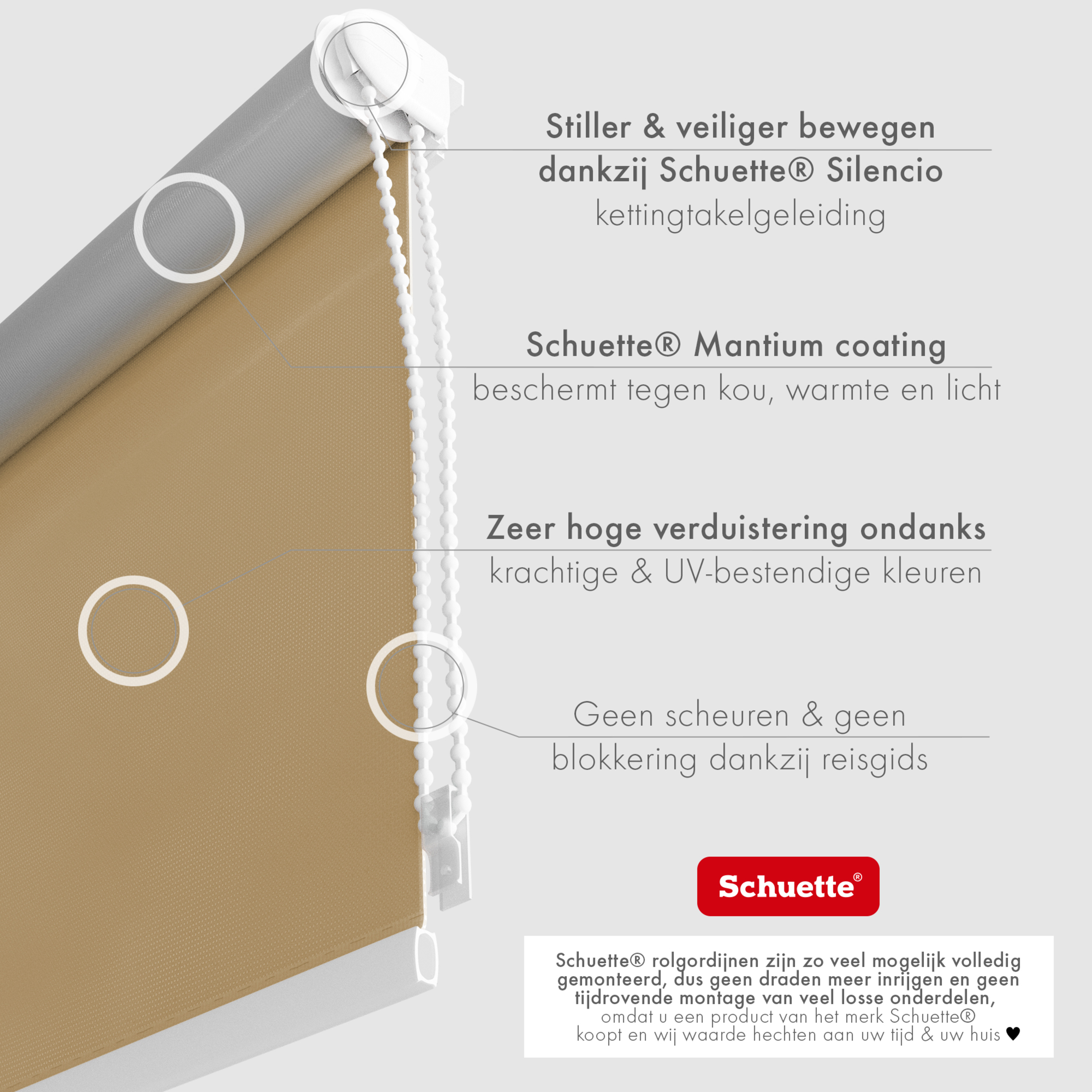 Schuette® Verdunkelungsrollo ohne Bohren & mit Bohren 2in1 nach Maß ● Kollektion Thermo Blackout: Biscotto (Beige) ● Profilfarbe: Weiß