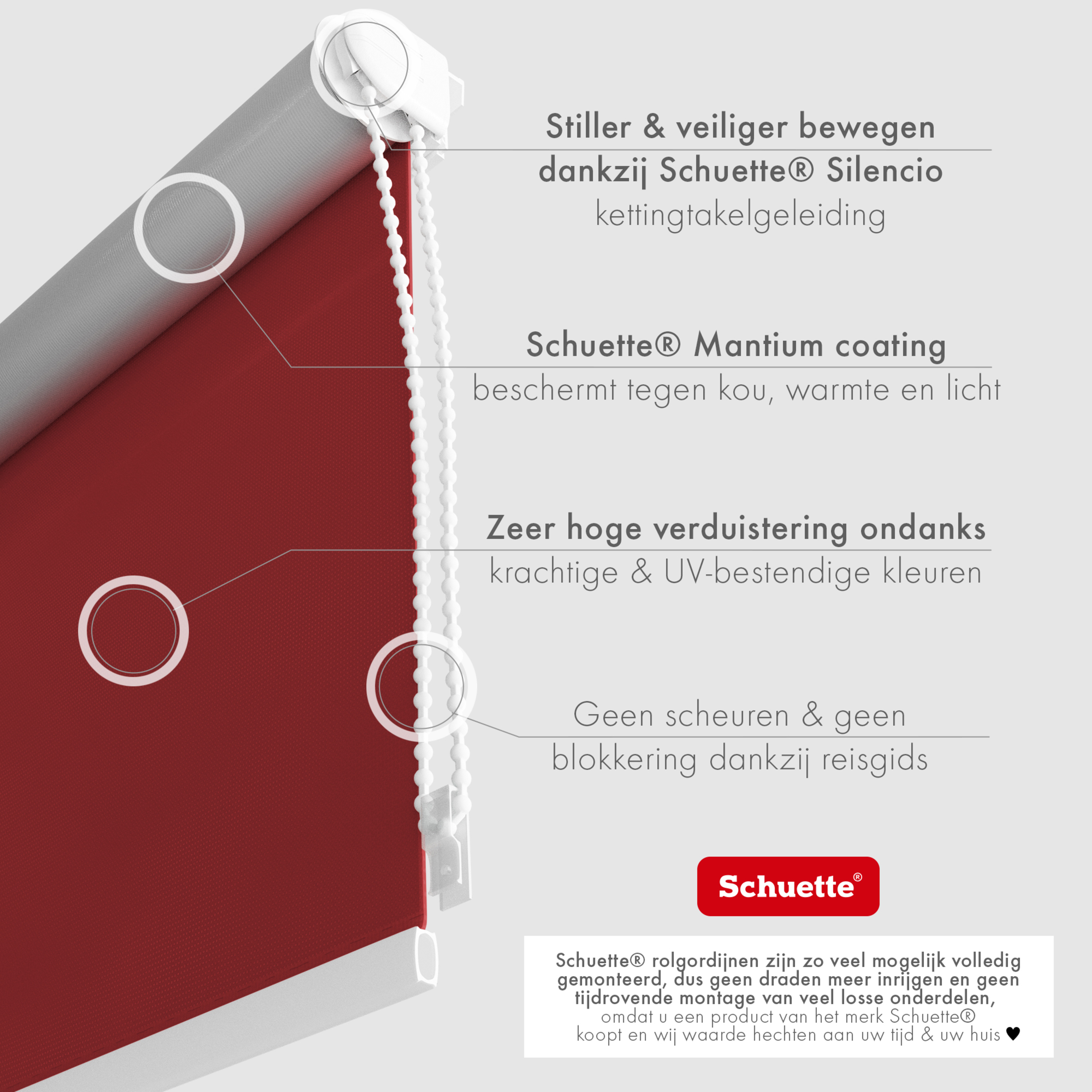 Schuette® Verdunkelungsrollo ohne Bohren & mit Bohren 2in1 nach Maß ● Kollektion Thermo Blackout: Candy Cherry (Rot) ● Profilfarbe: Weiß