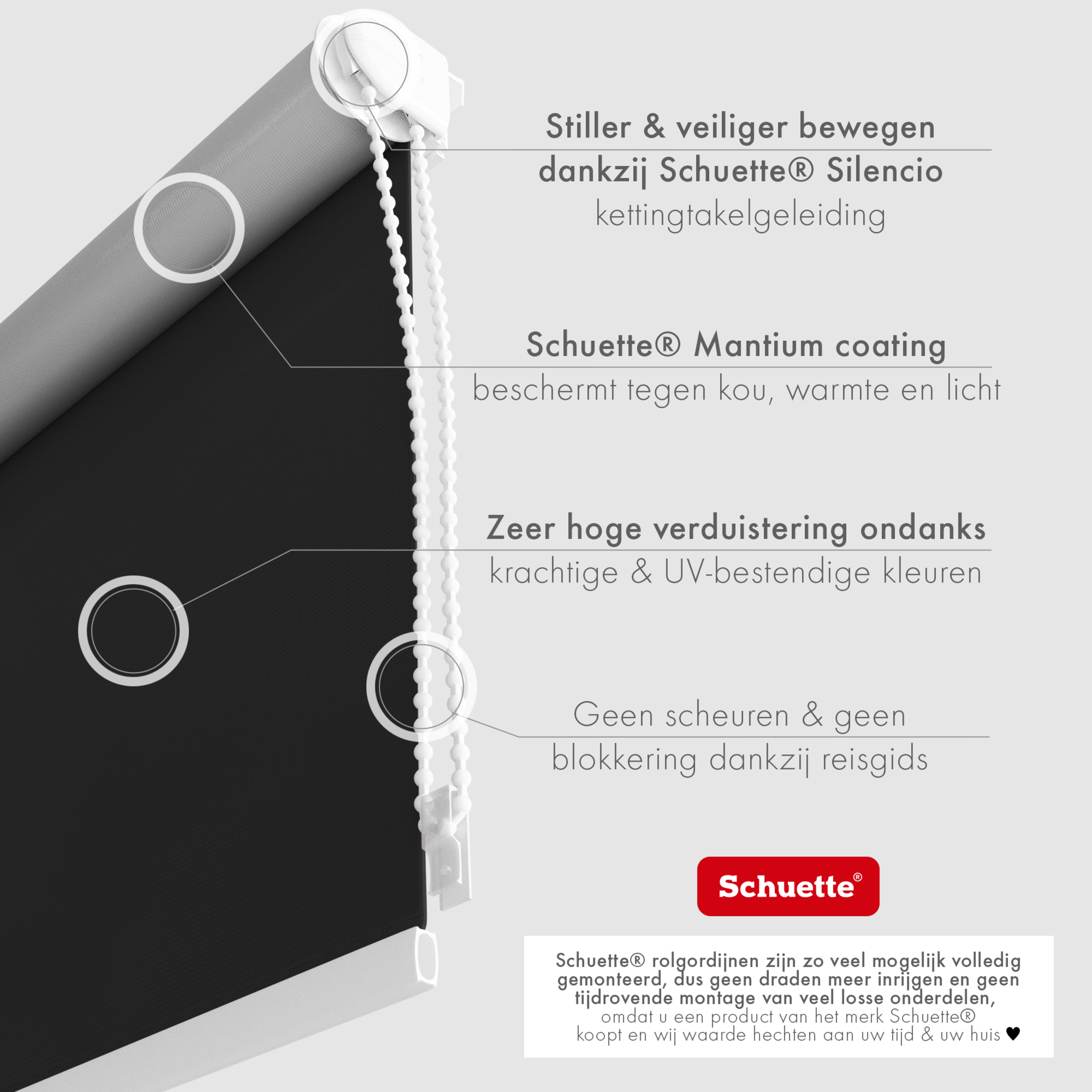 Schuette® Verdunkelungsrollo ohne Bohren & mit Bohren 2in1 nach Maß ● Kollektion Thermo Blackout: Onyx Stone (Schwarz) ● Profilfarbe: Weiß