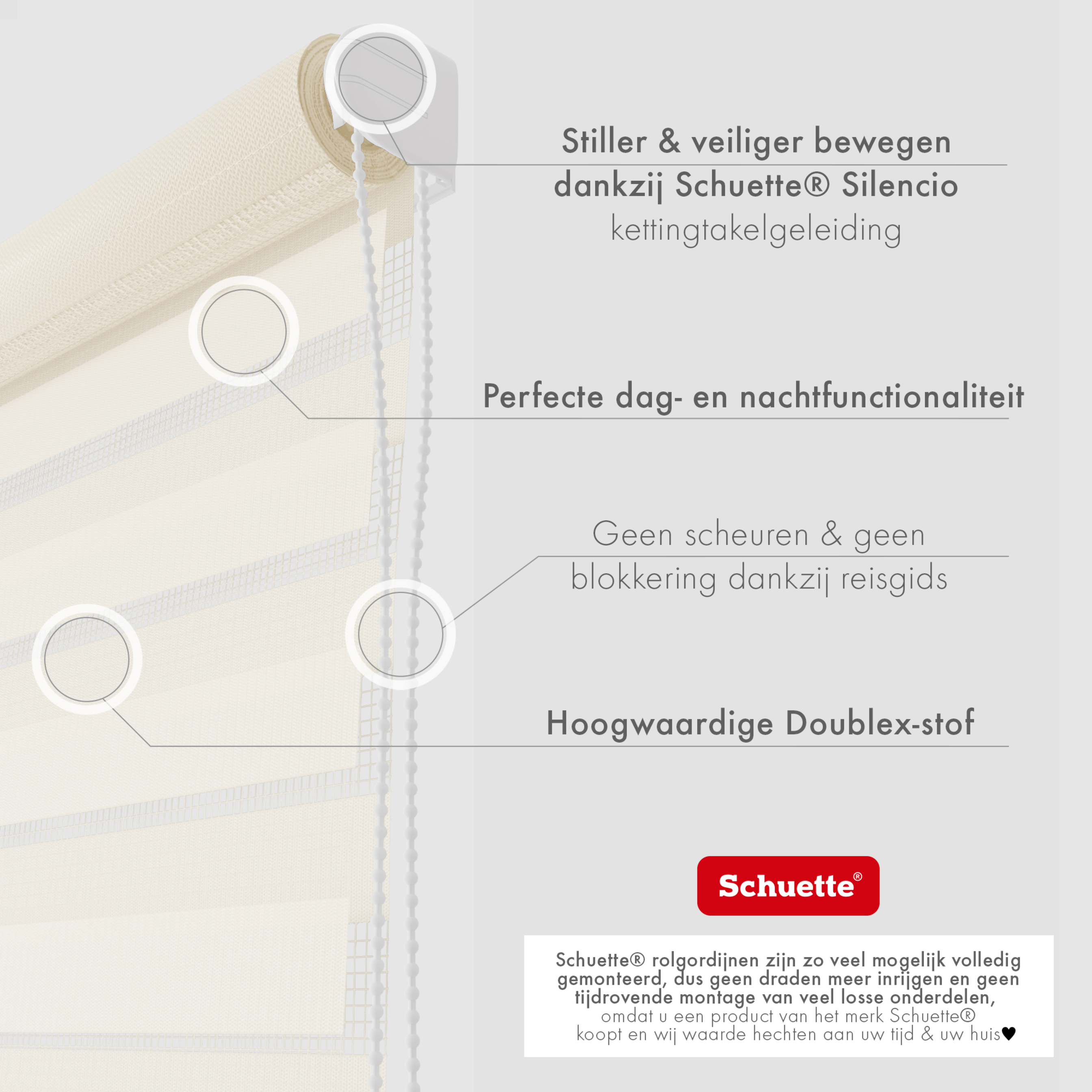 Schuette® Tag und Nacht Rollo ohne Bohren & mit Bohren 2in1 nach Maß • Doppelrollo Kollektion: Cream Cake (Beige) • Profilfarbe: Grau