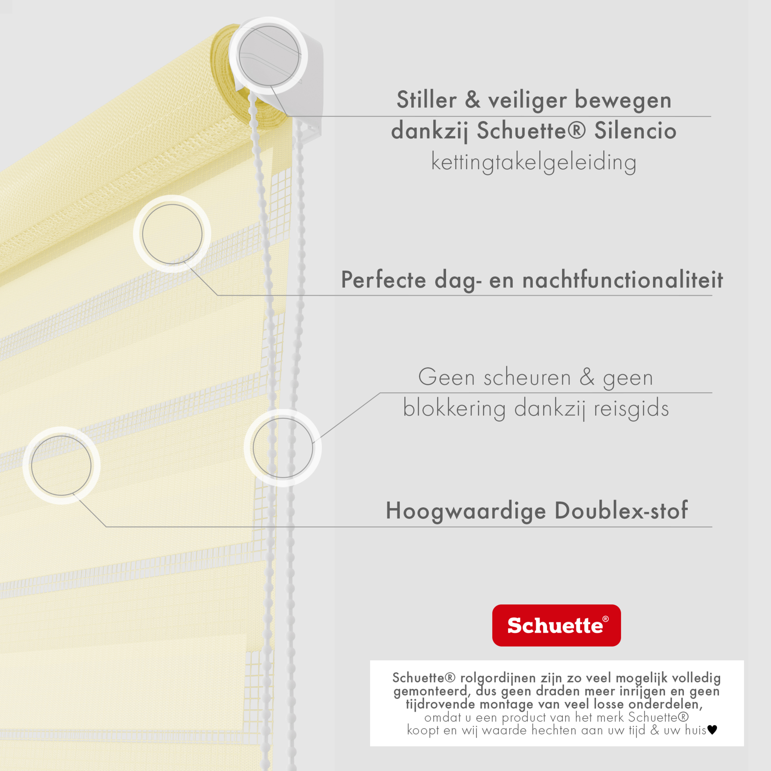 Schuette® Tag und Nacht Rollo ohne Bohren & mit Bohren 2in1 nach Maß • Doppelrollo Kollektion: Light Apricot (Beige) • Profilfarbe: Grau