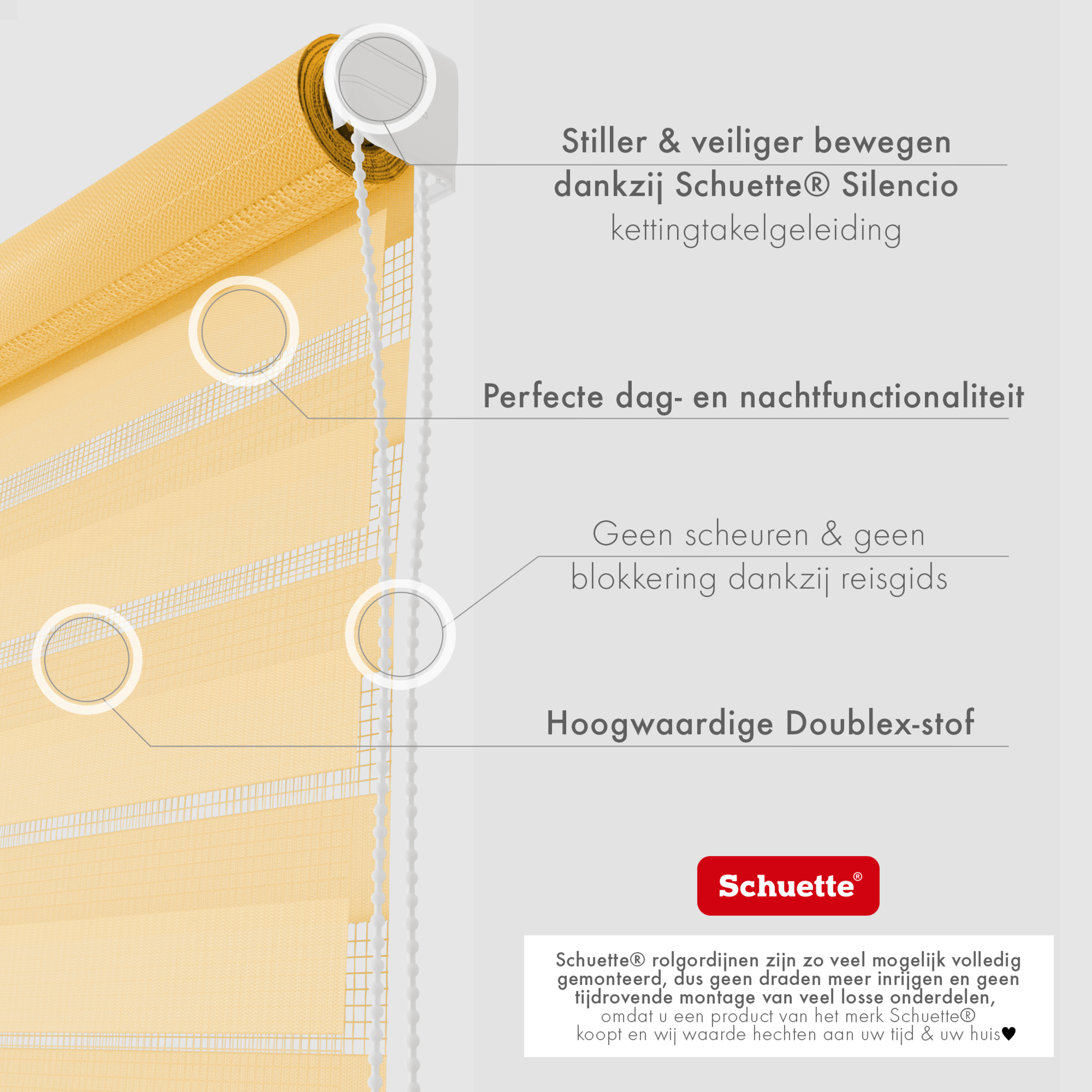 Schuette® Tag und Nacht Rollo ohne Bohren & mit Bohren 2in1 nach Maß • Doppelrollo Kollektion: Sand Castle (Beige) • Profilfarbe: Braun