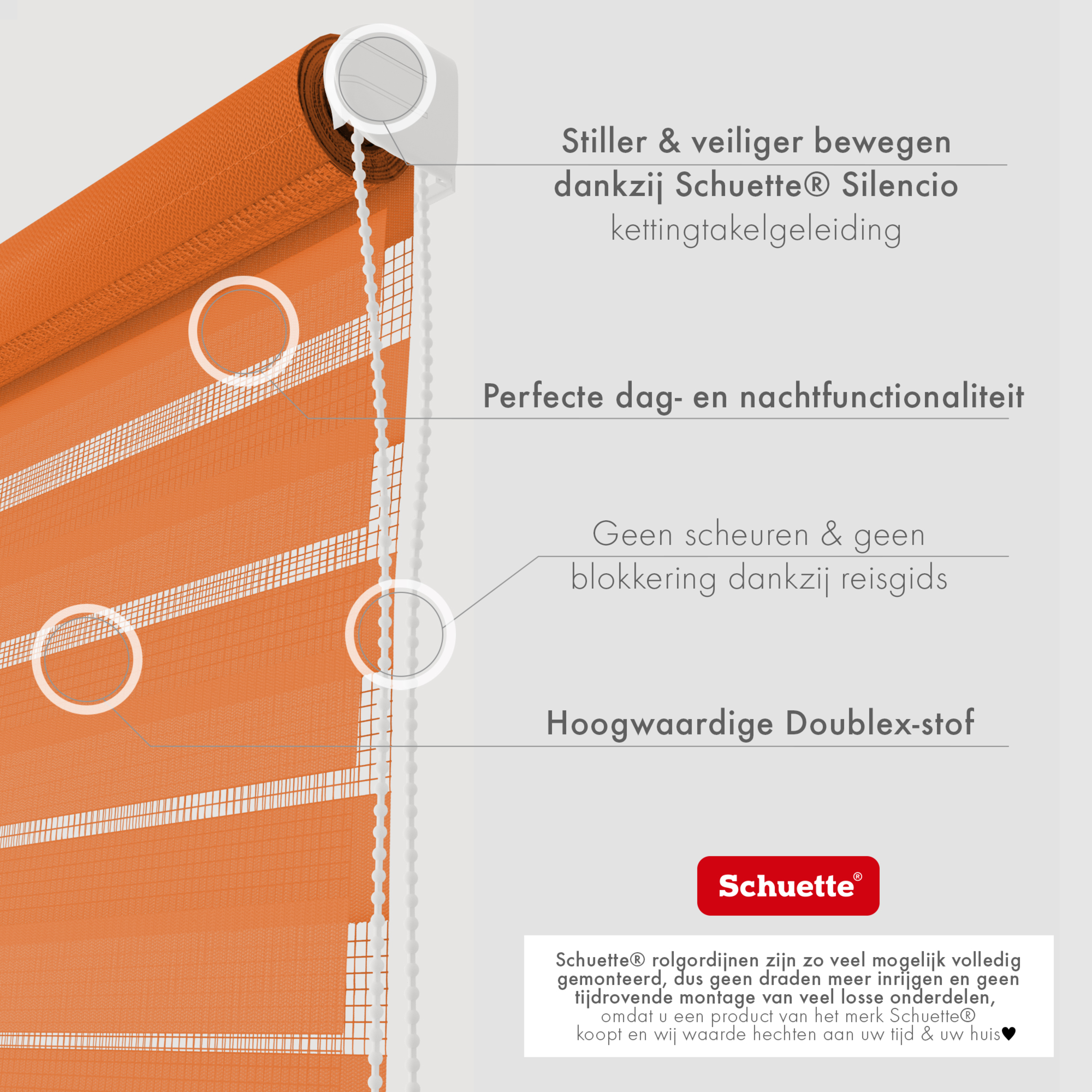 Schuette® Tag und Nacht Rollo ohne Bohren & mit Bohren 2in1 nach Maß • Doppelrollo Kollektion: Sweet Orange (Orange) • Profilfarbe: Weiß
