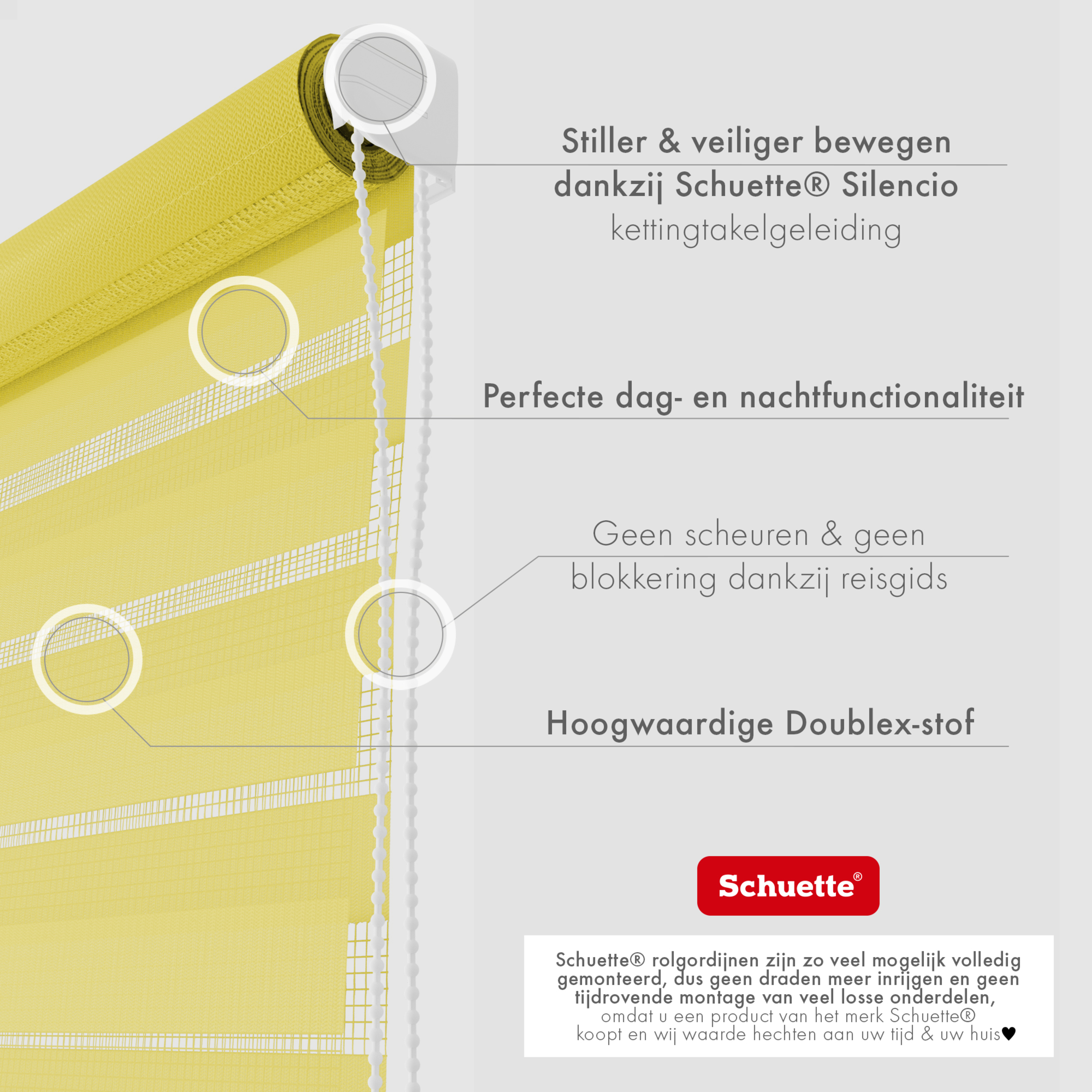 Schuette® Tag und Nacht Rollo ohne Bohren & mit Bohren 2in1 nach Maß • Doppelrollo Kollektion: Sour Lime (Gelb) • Profilfarbe: Weiß