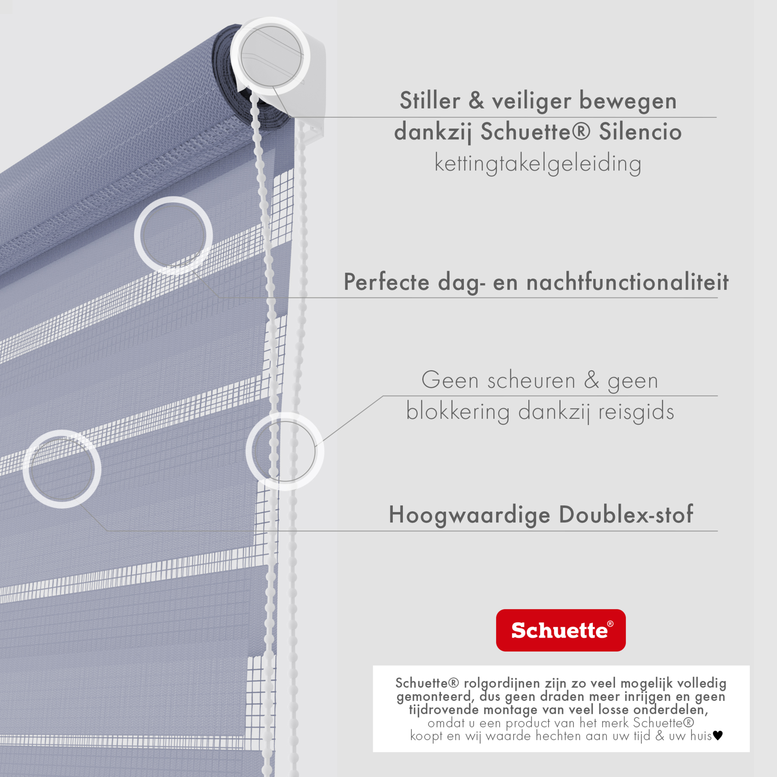 Schuette® Tag und Nacht Rollo ohne Bohren & mit Bohren 2in1 nach Maß • Doppelrollo Kollektion: Blooming Iris (Violett) • Profilfarbe: Weiß