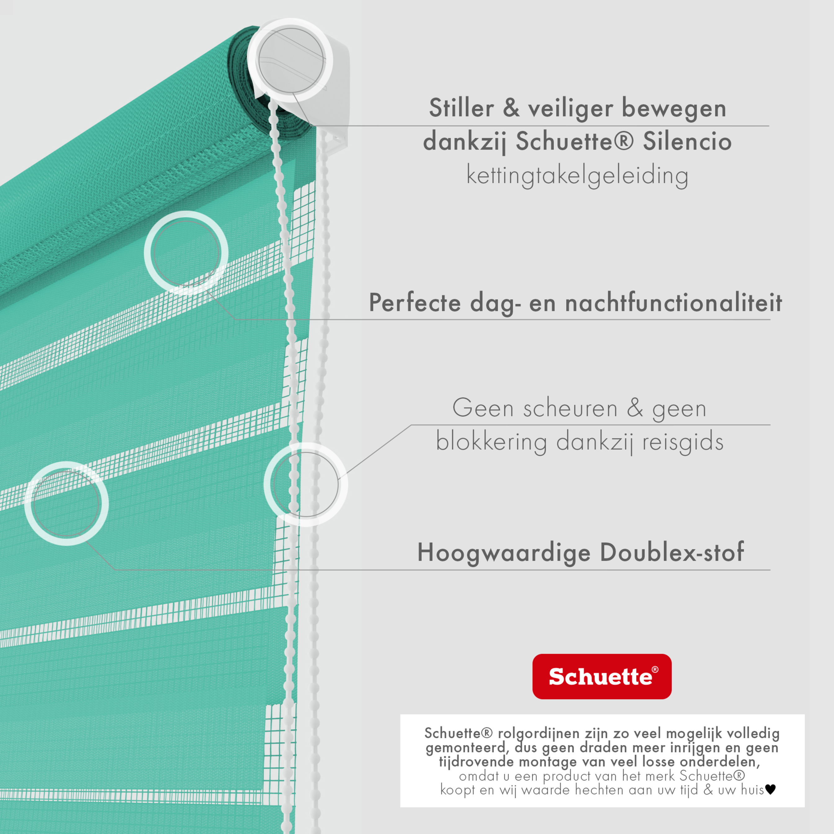 Schuette® Tag und Nacht Rollo ohne Bohren & mit Bohren 2in1 nach Maß • Doppelrollo Kollektion: Sea Eye (Türkis) • Profilfarbe: Grau