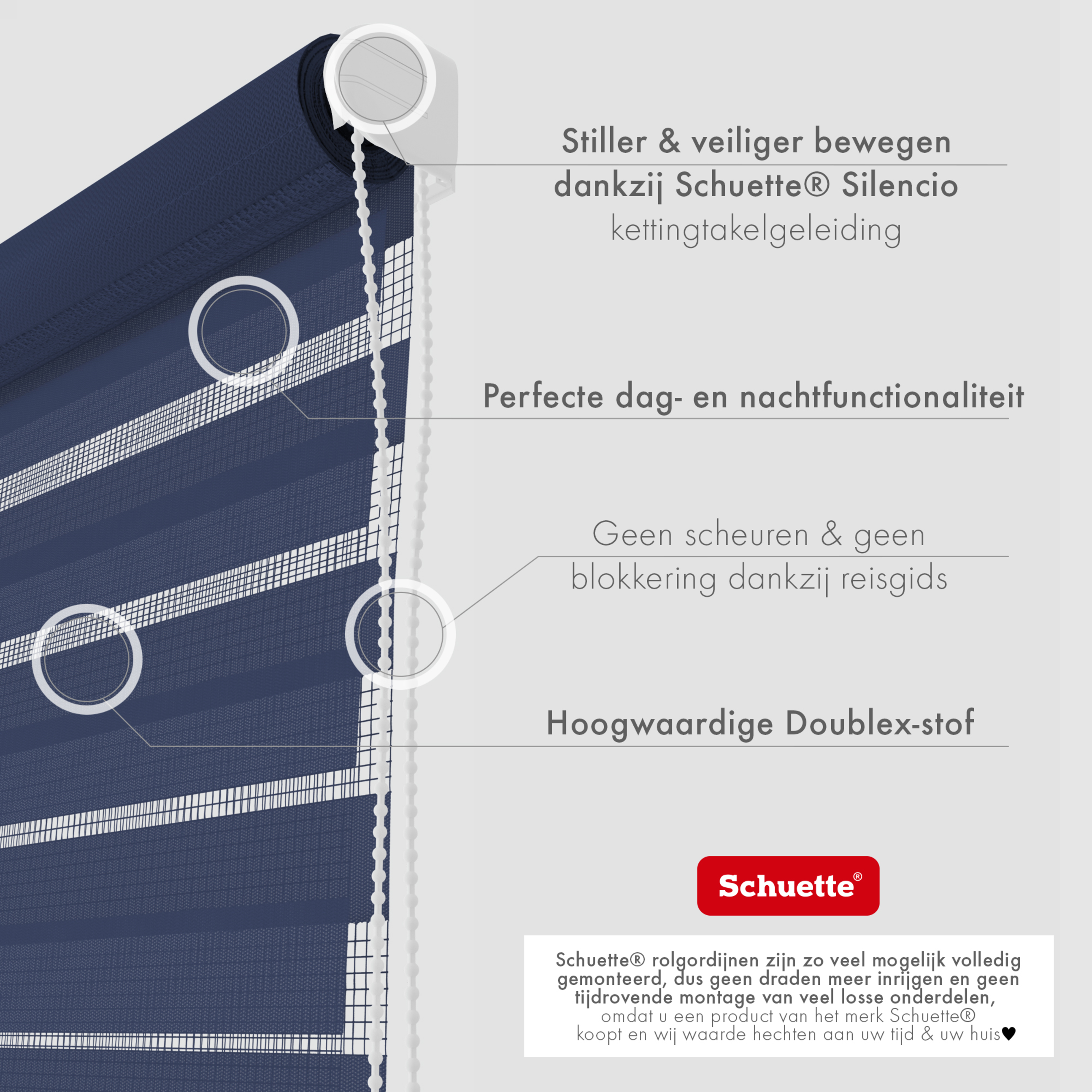 Schuette® Tag und Nacht Rollo ohne Bohren & mit Bohren 2in1 nach Maß • Doppelrollo Kollektion: Azure Coast (Dunkelblau) • Profilfarbe: Schwarz