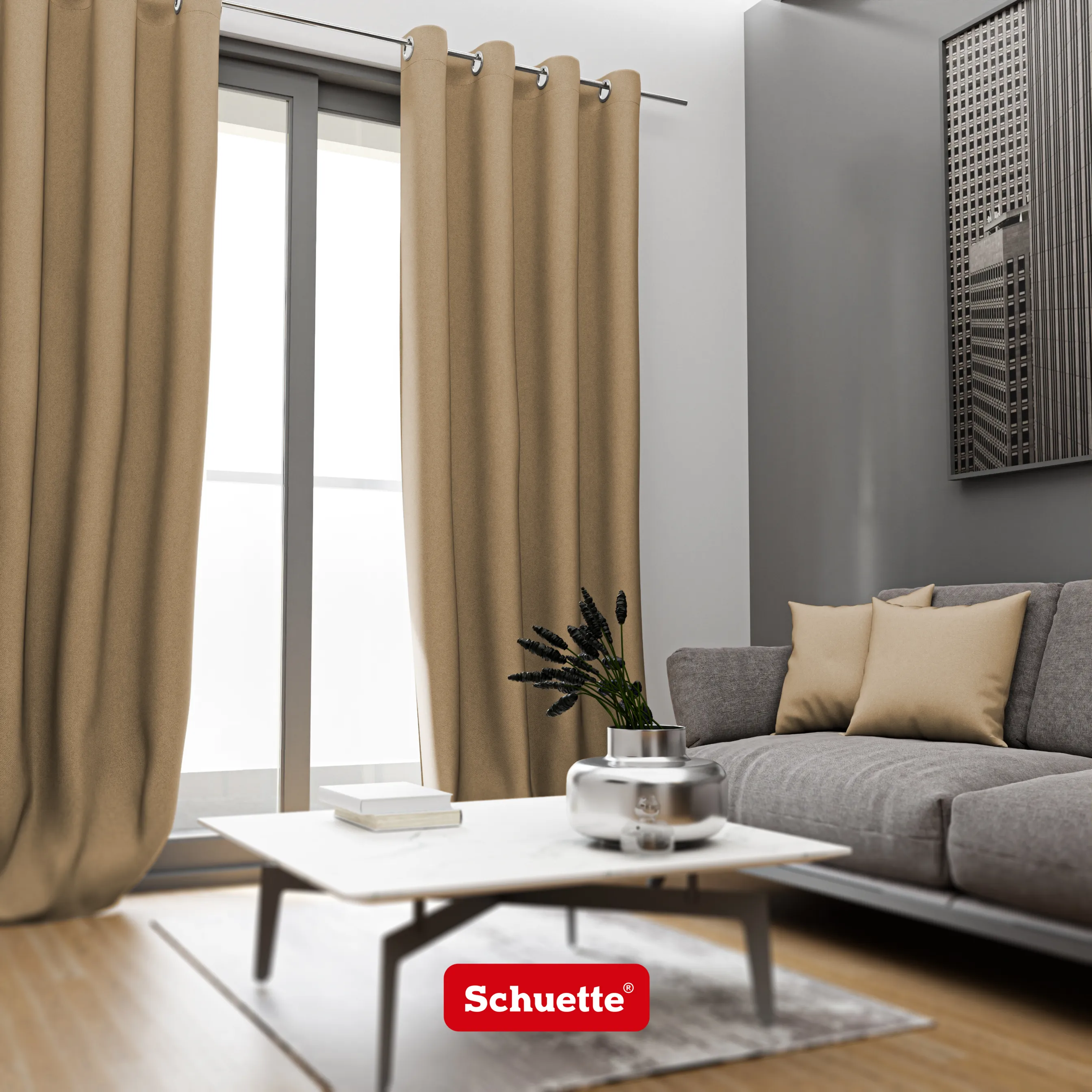 Schuette® Verdunkelungs-Vorhang Gardine mit Ösen nach Maß ● Century Black Kollektion: Safari Trail (Beige) ● 1 Stück ● Knitterfrei Pflegeleicht Thermo Blickdicht & stark Abdunkelnd