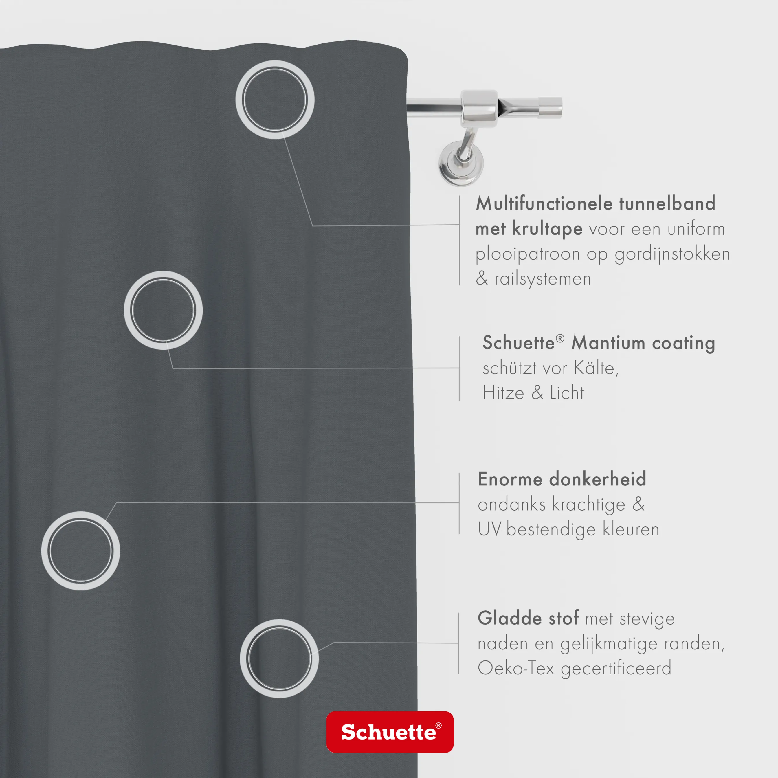 Schuette® Verdunkelungs-Vorhang Gardine mit Tunnelband nach Maß ● Century Black Kollektion: Shadow Touch (Grau) ● 1 Stück ● Knitterfrei Pflegeleicht Thermo Blickdicht & stark Abdunkelnd