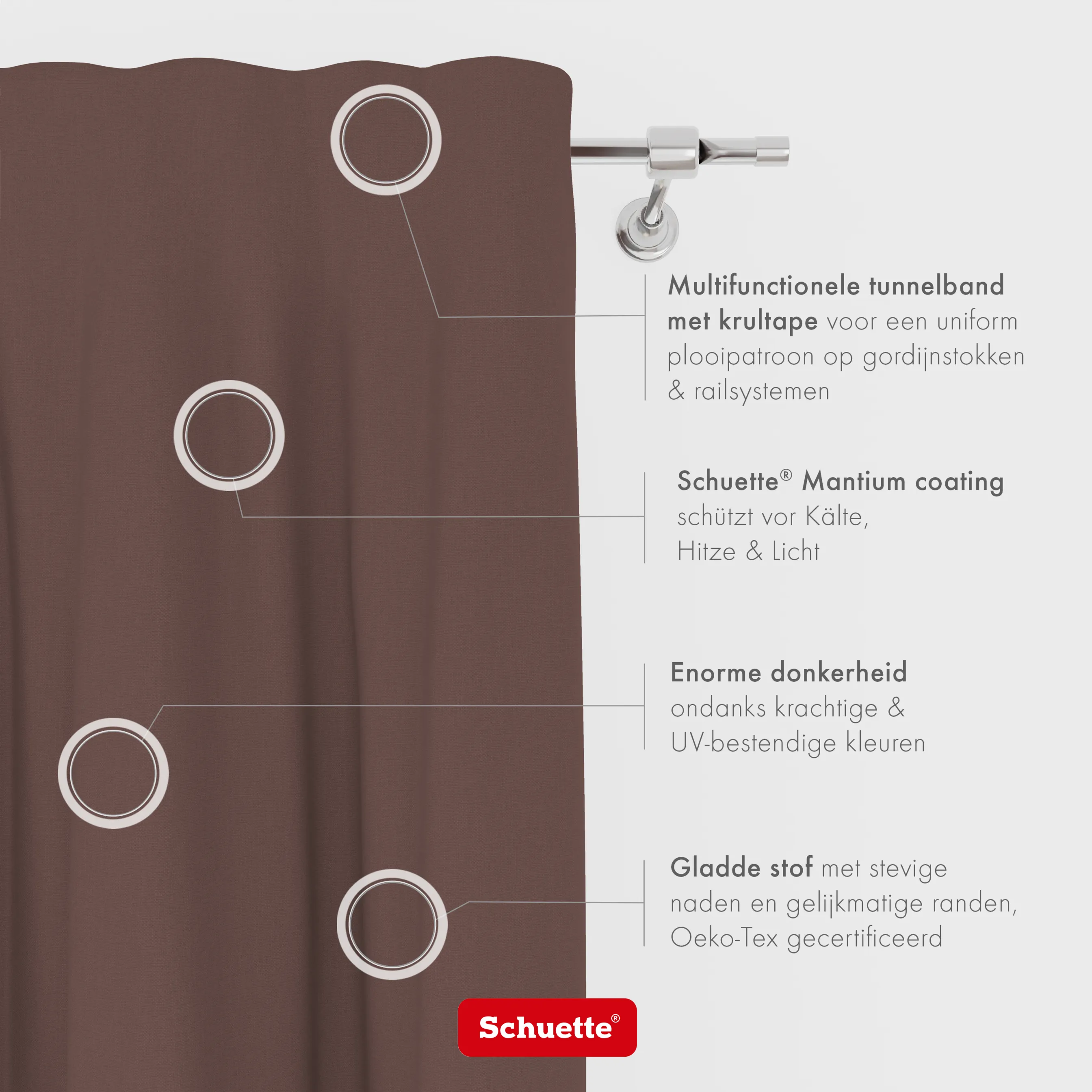 Schuette® Verdunkelungs-Vorhang Gardine mit Tunnelband nach Maß ● Century Black Kollektion: Deep Walnut (Braun) ● 1 Stück ● Knitterfrei Pflegeleicht Thermo Blickdicht & stark Abdunkelnd
