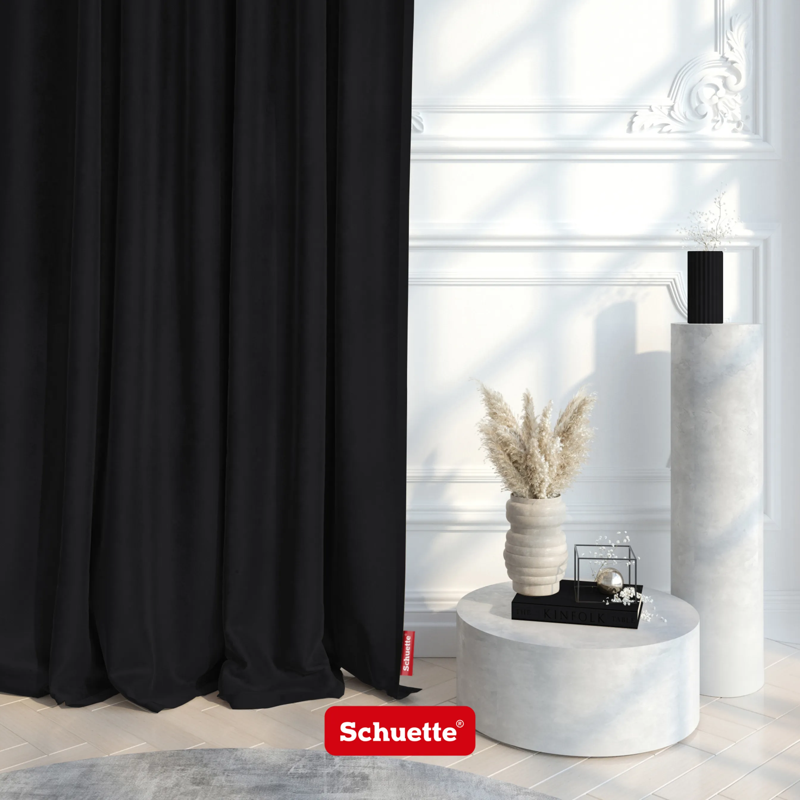 Schuette® Verdunkelungs-Vorhang Gardine mit Tunnelband nach Maß ● Millenium Velvet Kollektion: Black Swan (Schwarz) ● 1 Stück ● Knitterfrei Pflegeleicht Thermo Blickdicht & stark Abdunkelnd